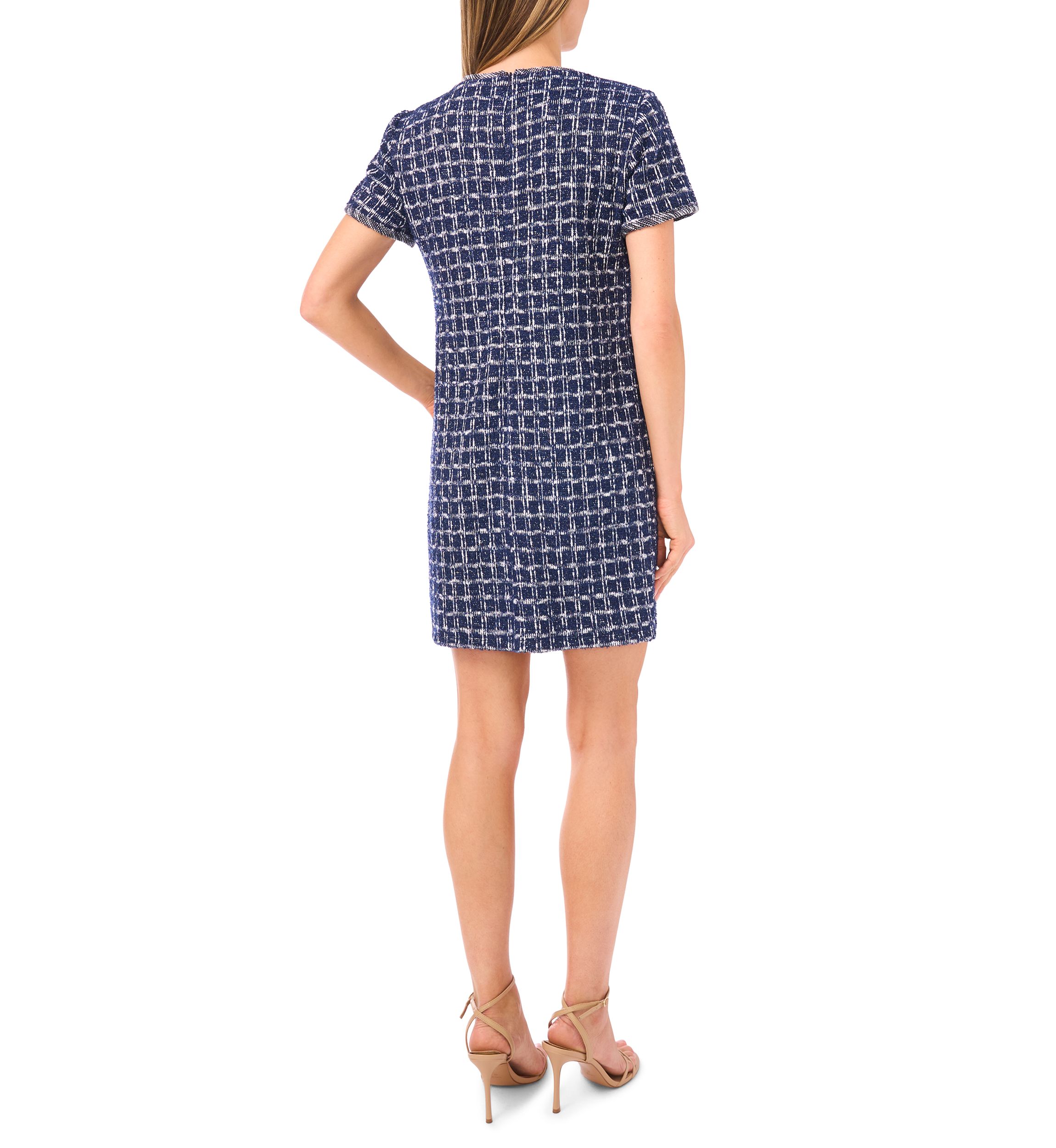 Womens Lurex Tweed A-Line Dress