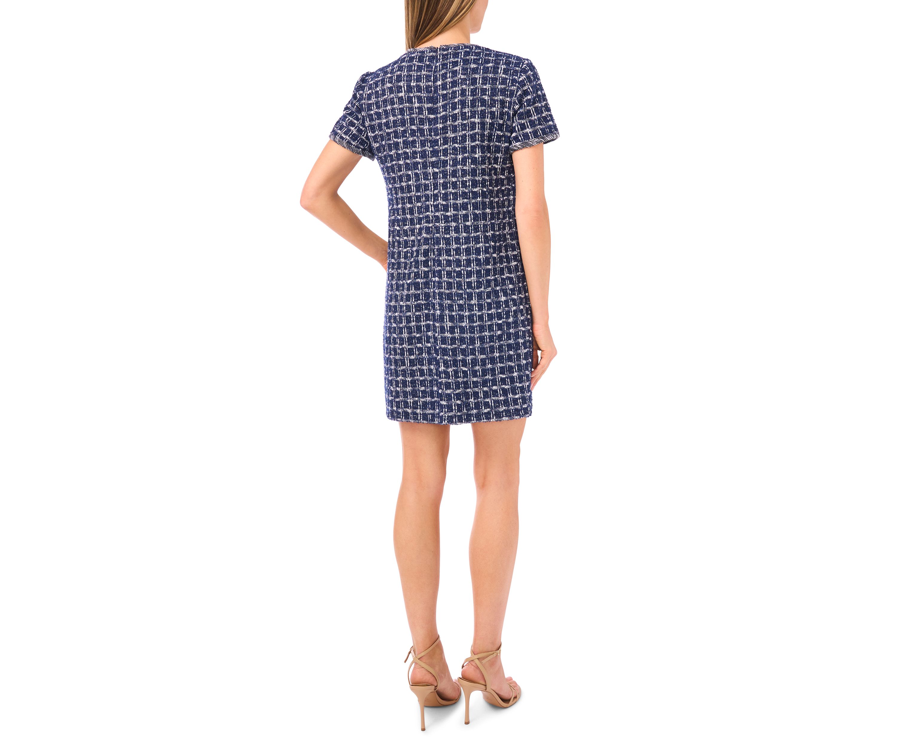 Womens Lurex Tweed A-Line Dress