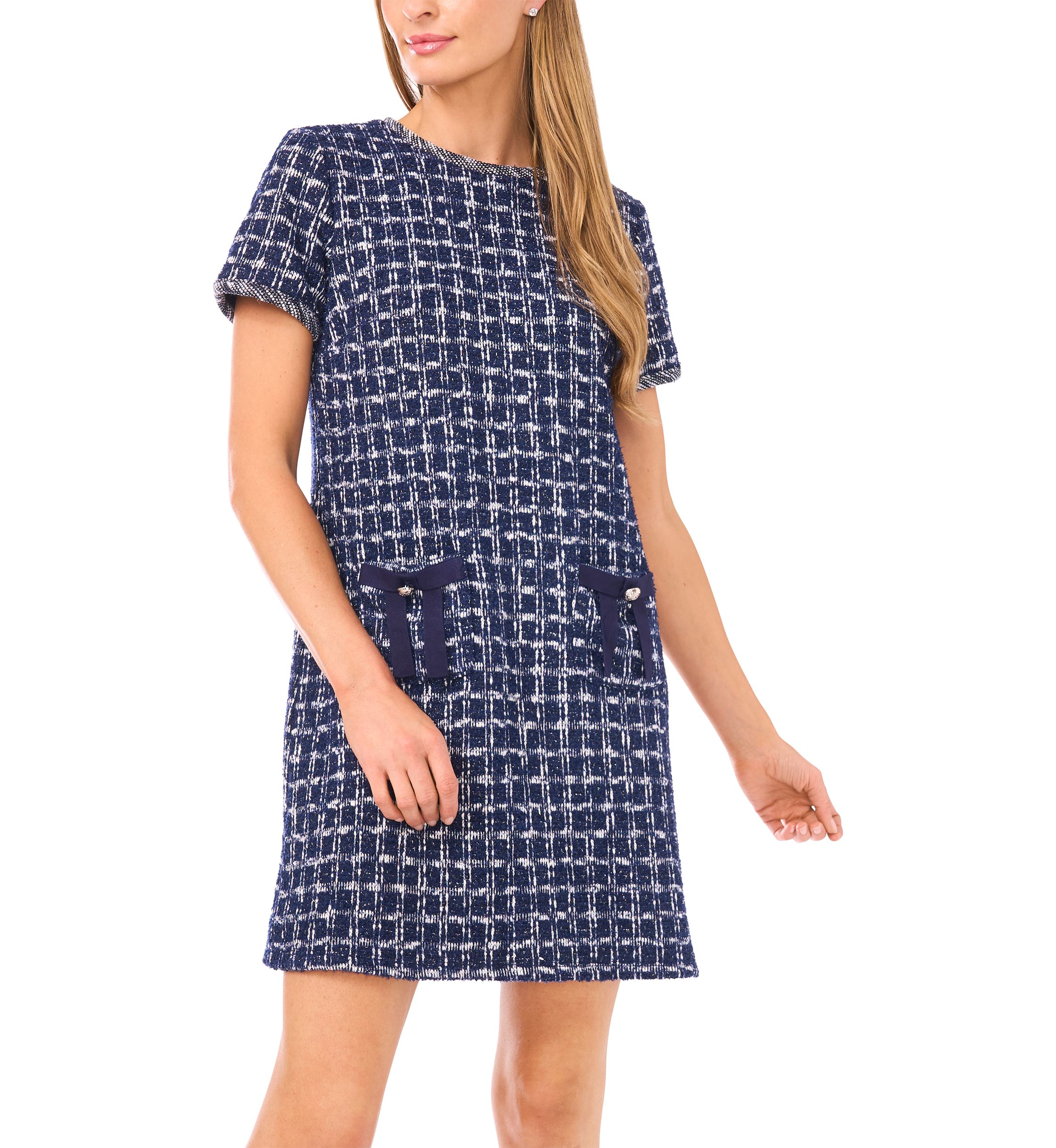 Womens Lurex Tweed A-Line Dress