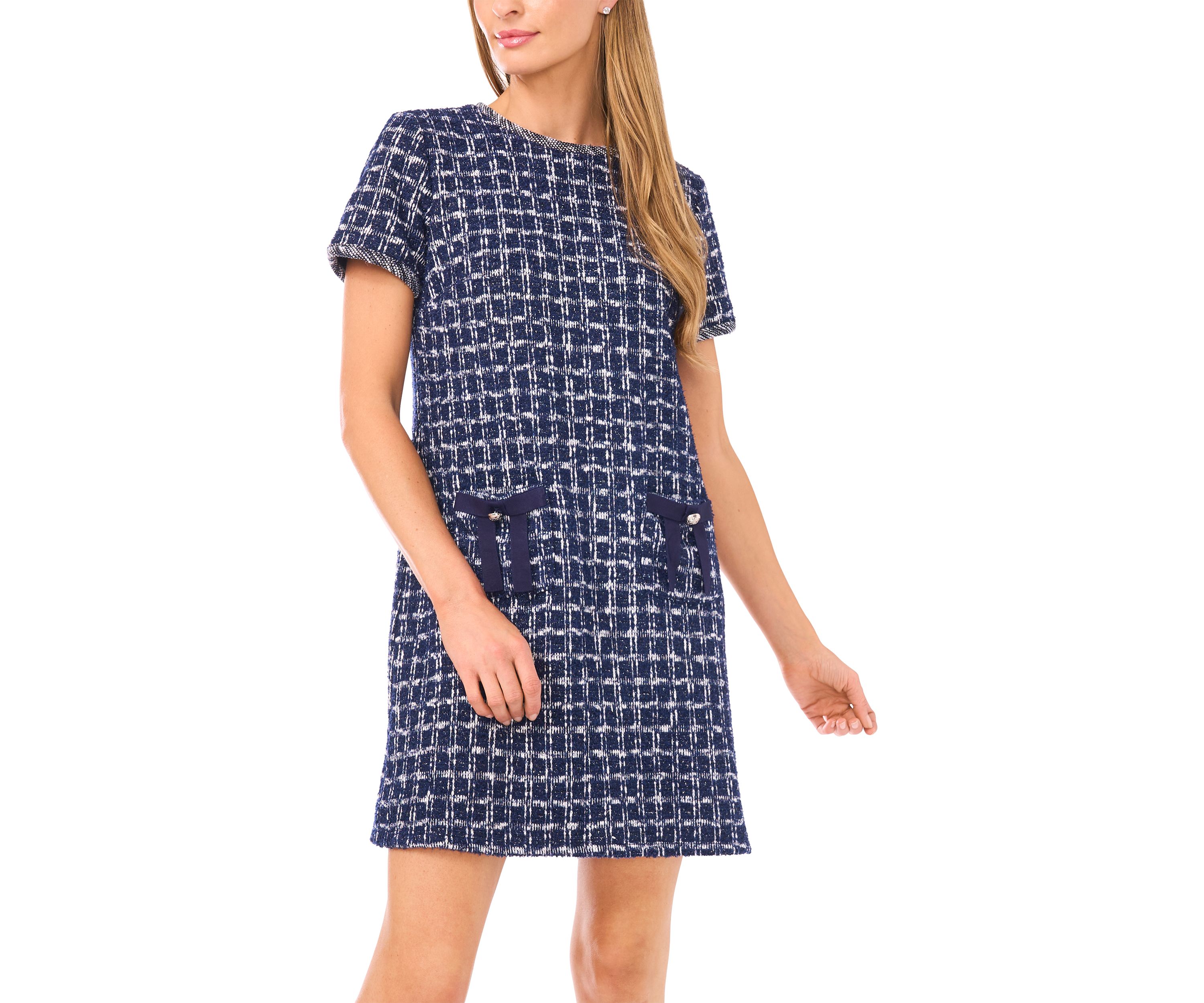 Womens Lurex Tweed A-Line Dress