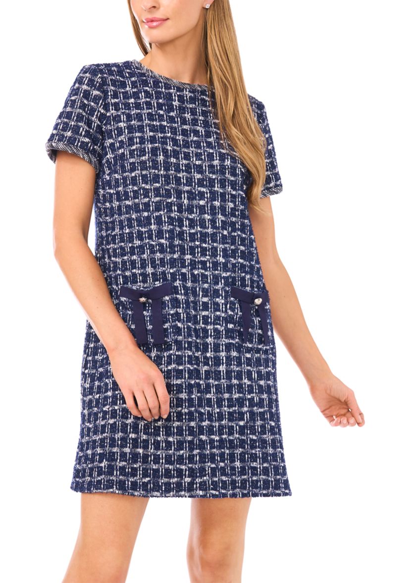 Womens Lurex Tweed A-Line Dress