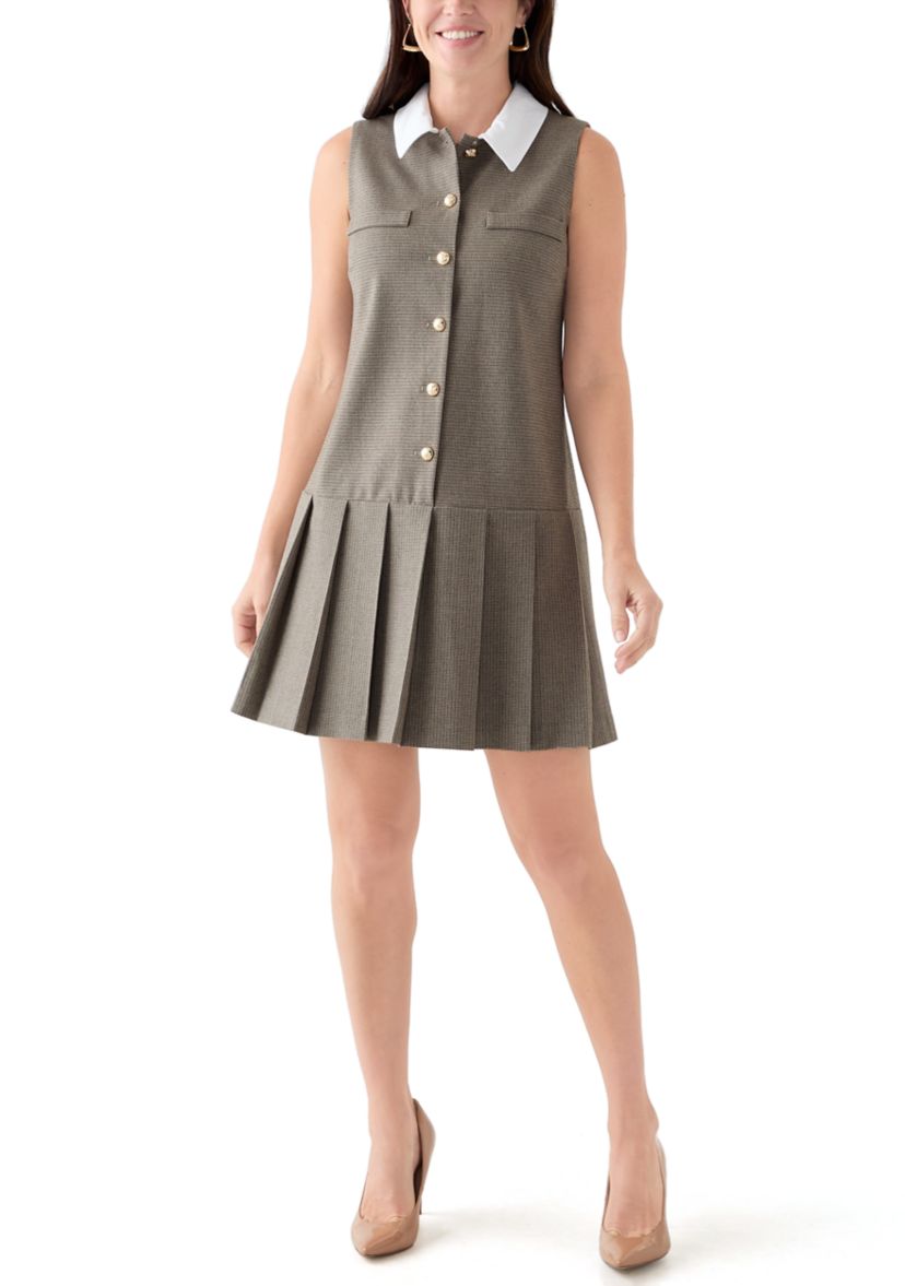 Womens Sleeveless Menswear Dress with Pleated Hem