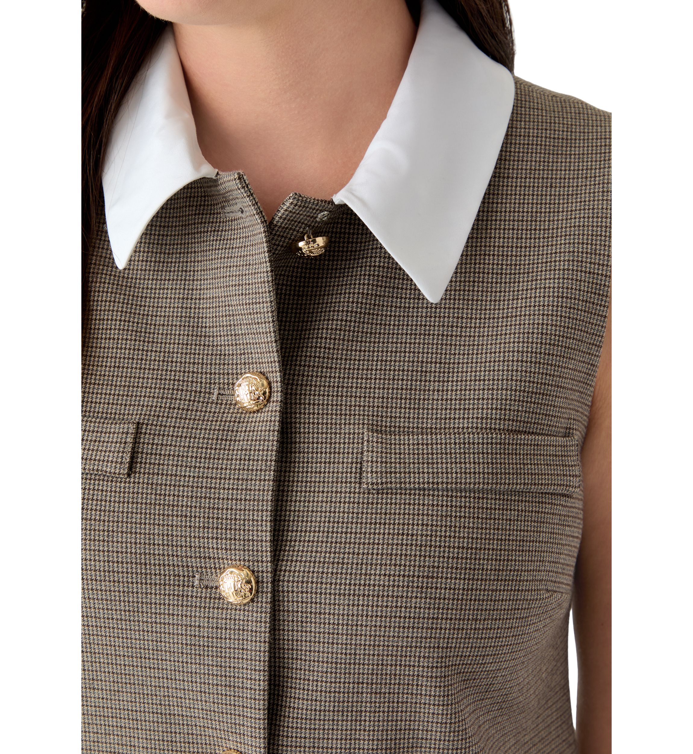 Womens Sleeveless Menswear Dress with Pleated Hem