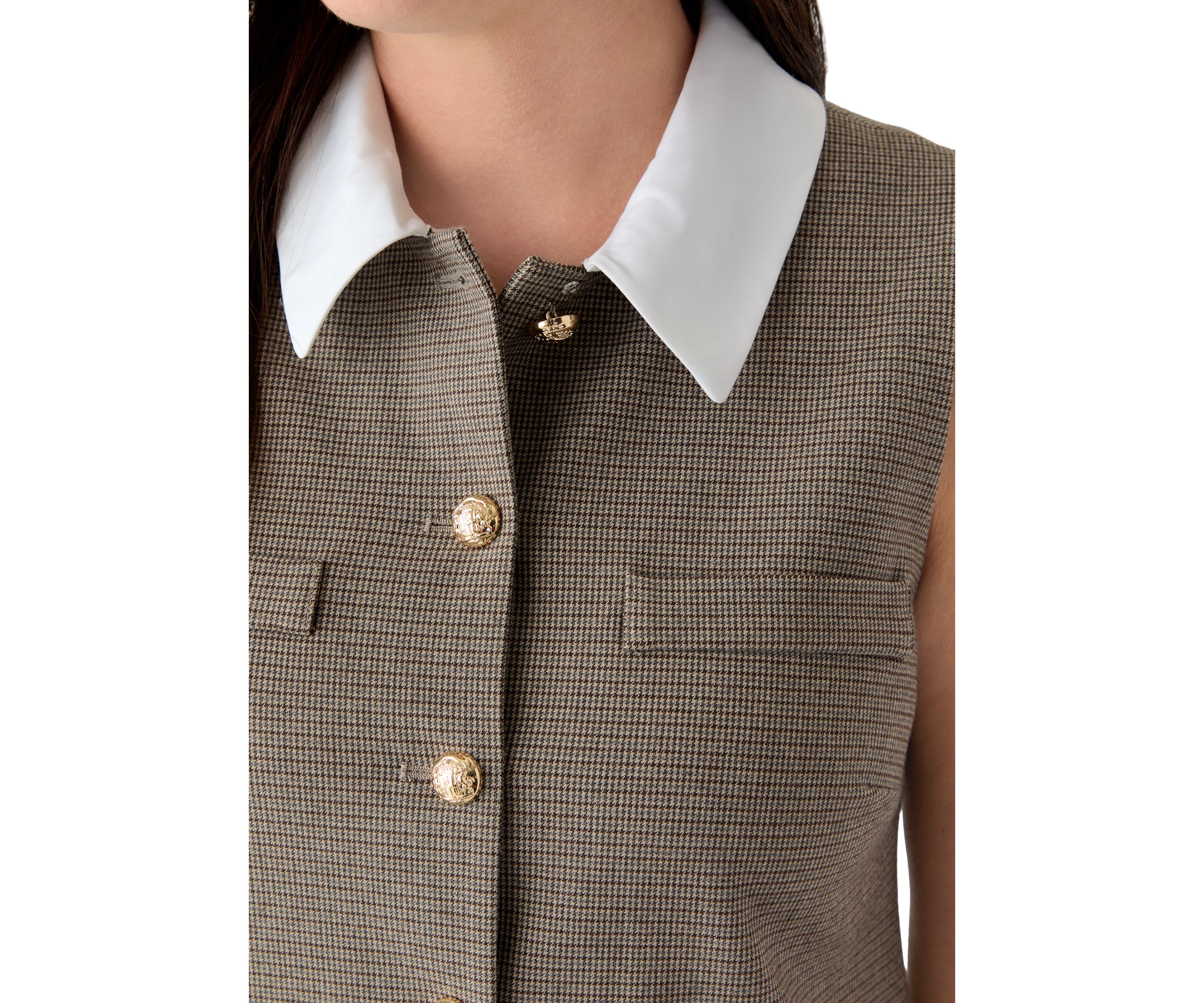 Womens Sleeveless Menswear Dress with Pleated Hem