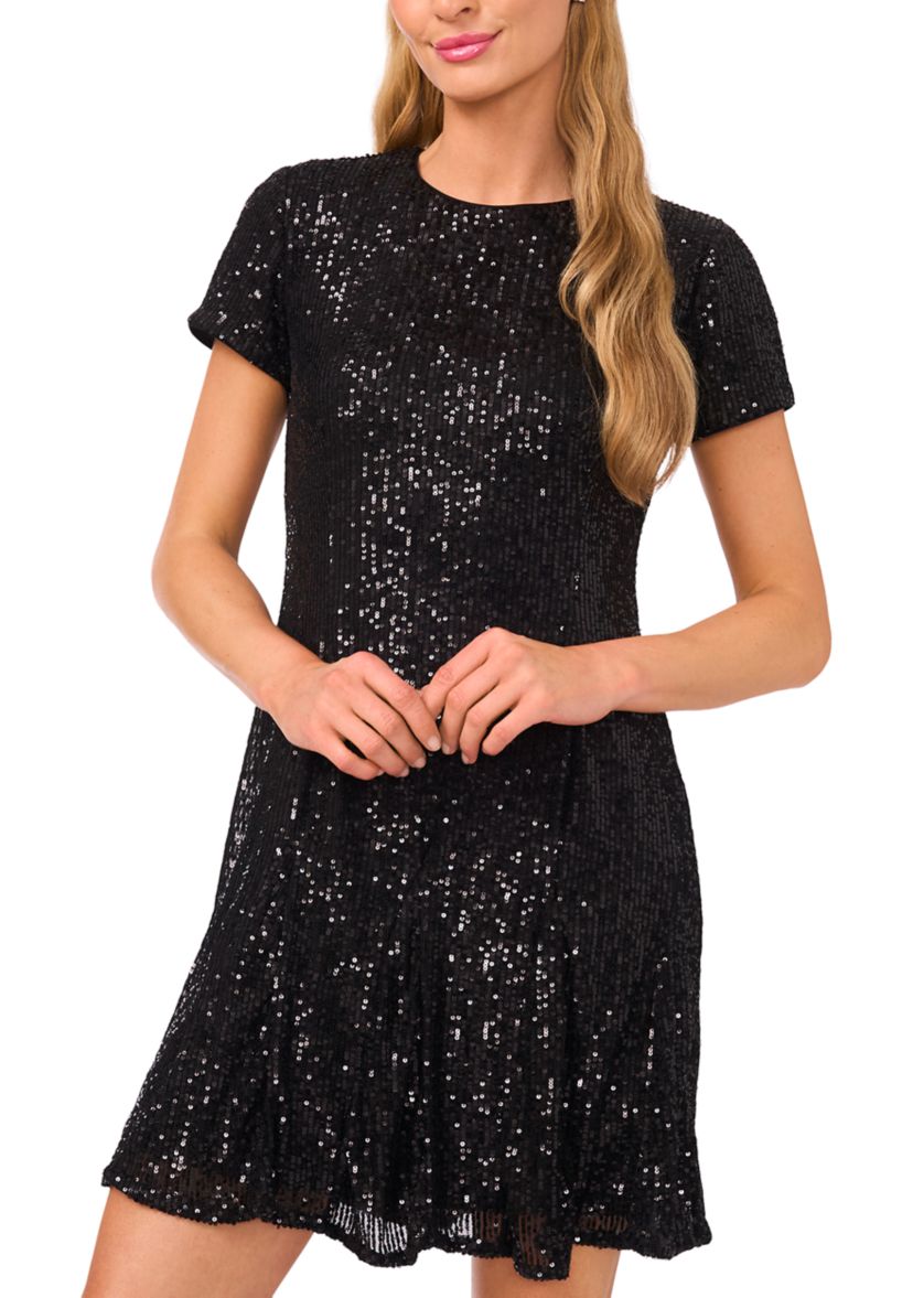 Womens Short Sleeve Sequin Dress
