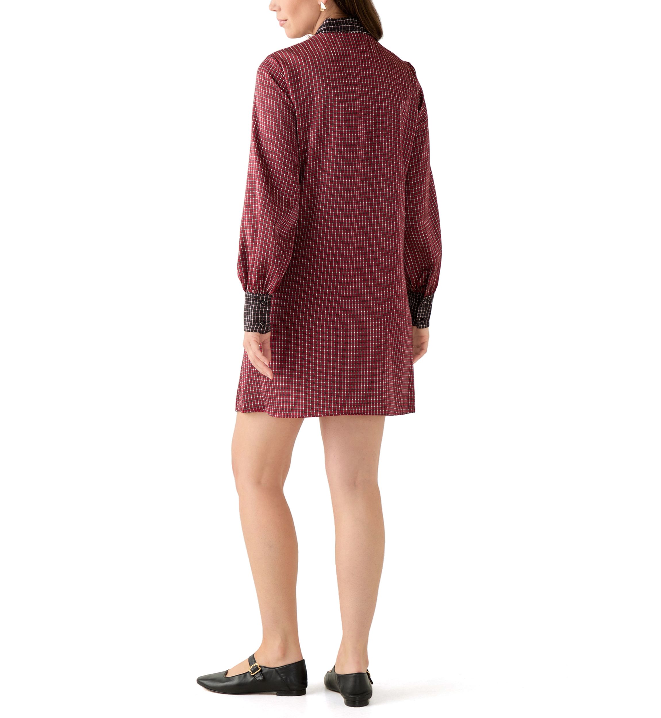 Womens Long Sleeve Tie Neck Geometric Print Short Dress
