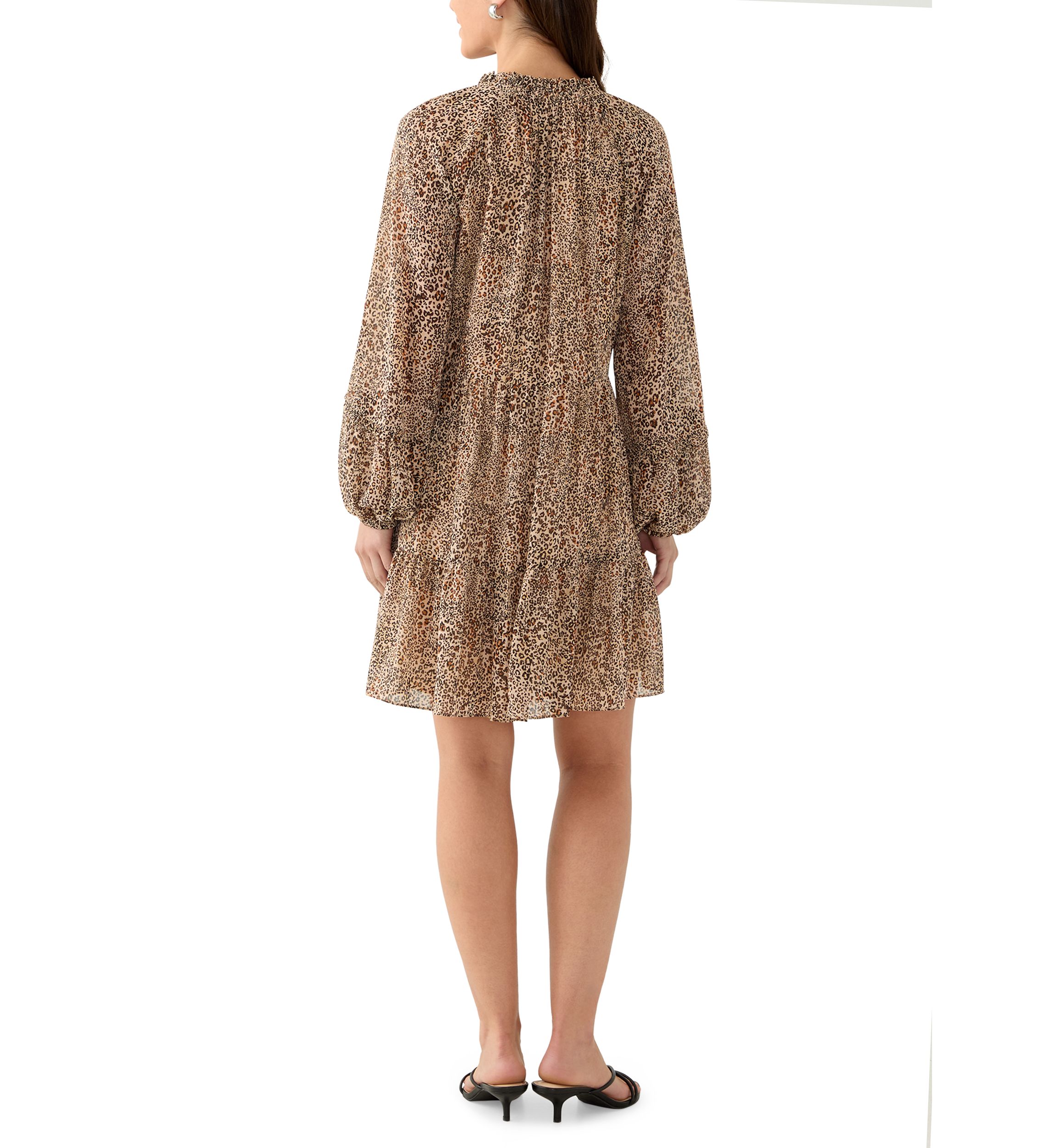 Womens 3/4 Sleeve Animal Print Dune Tiered Babydoll Dress