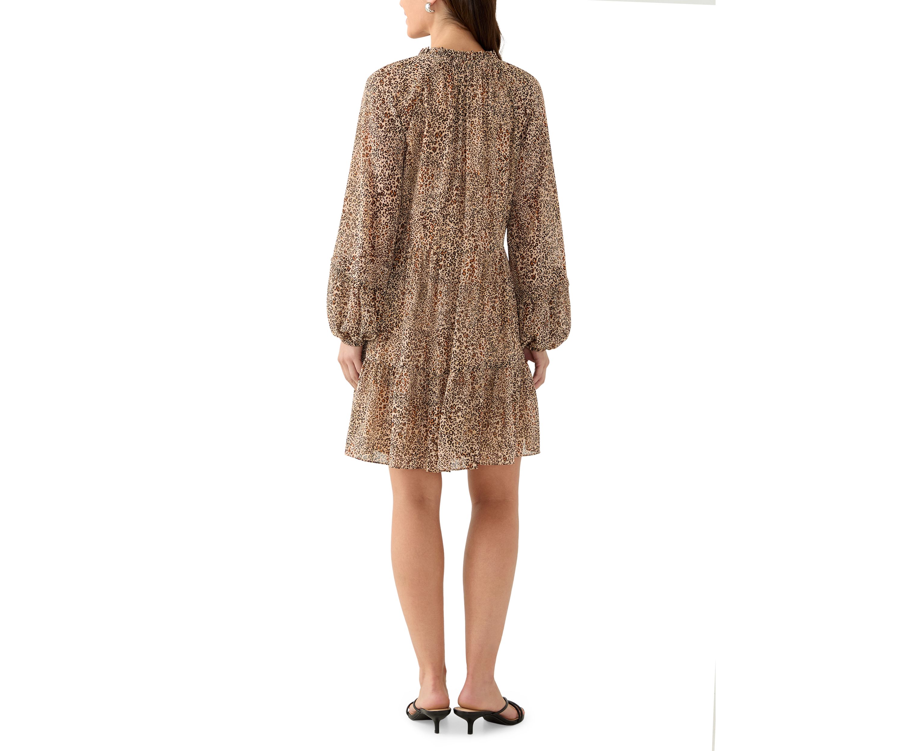 Womens 3/4 Sleeve Animal Print Dune Tiered Babydoll Dress