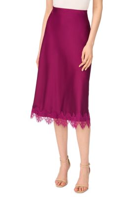 CeCe Women's Lace Hem Satin Midi Skirt, XS