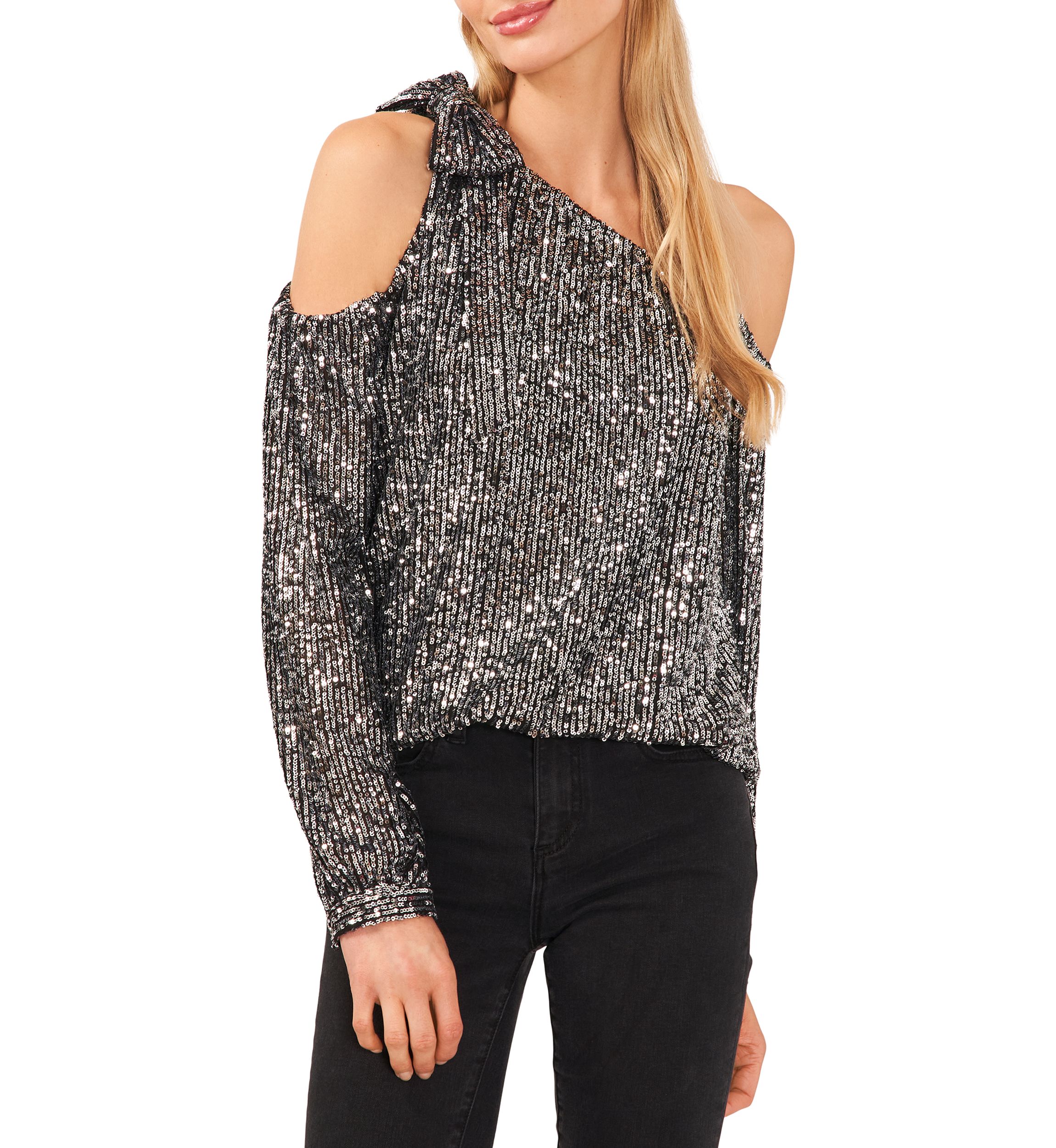 Womens Sequin One Shoulder Top