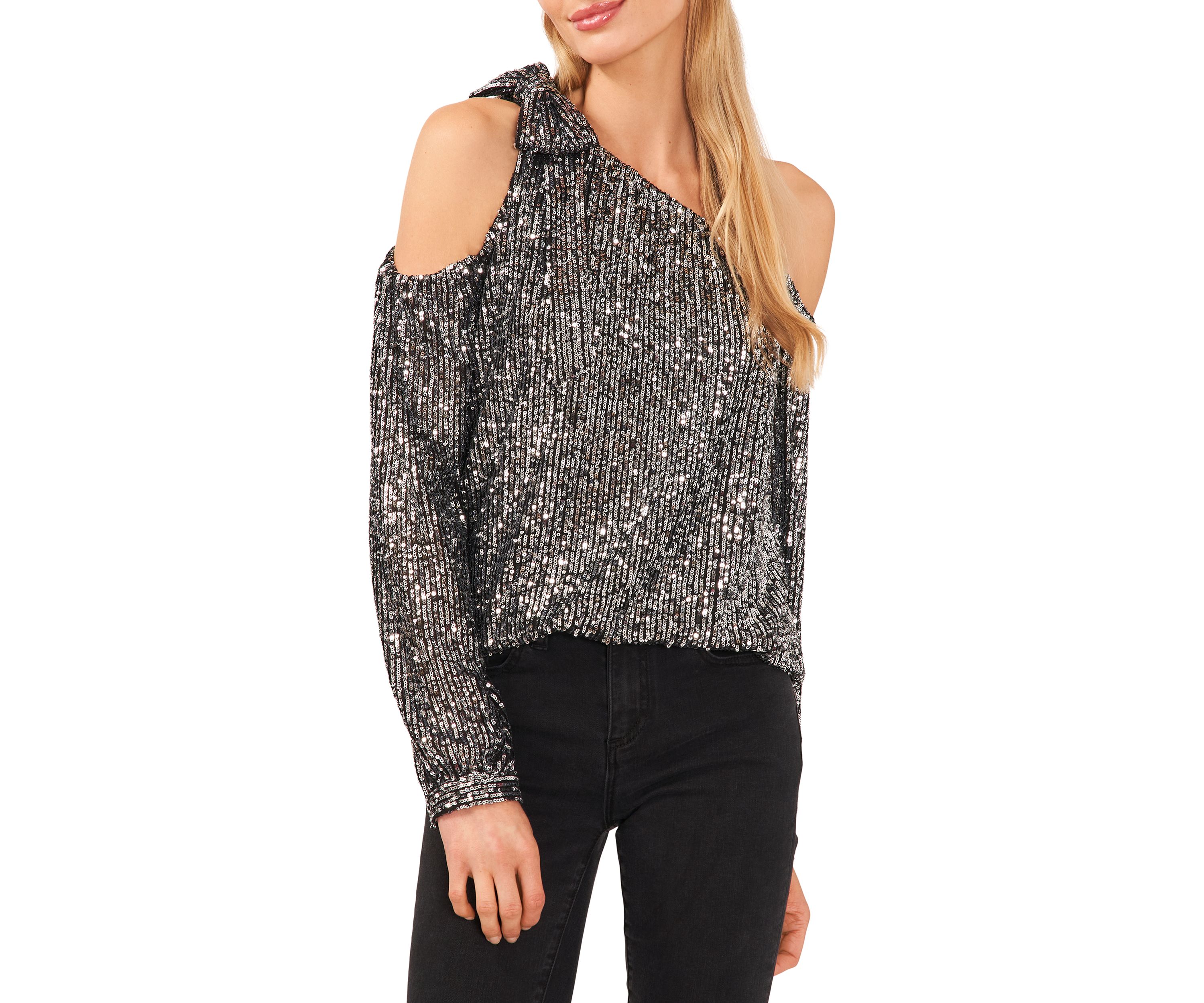Womens Sequin One Shoulder Top