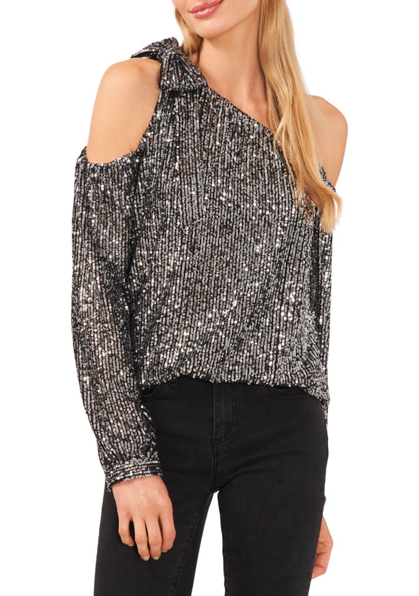 Womens Sequin One Shoulder Top