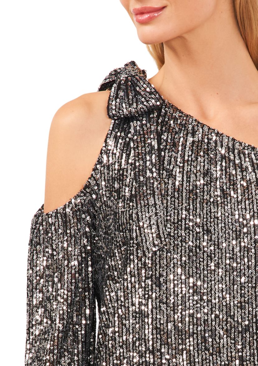 Womens Sequin One Shoulder Top