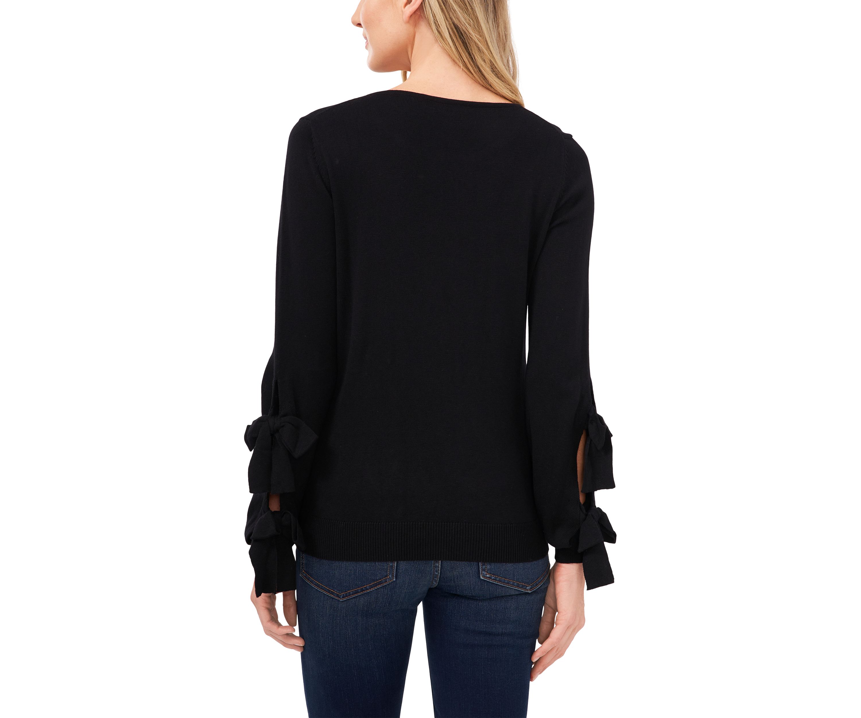 Womens Double Bow Detail Sleeve Crew Neck Sweater