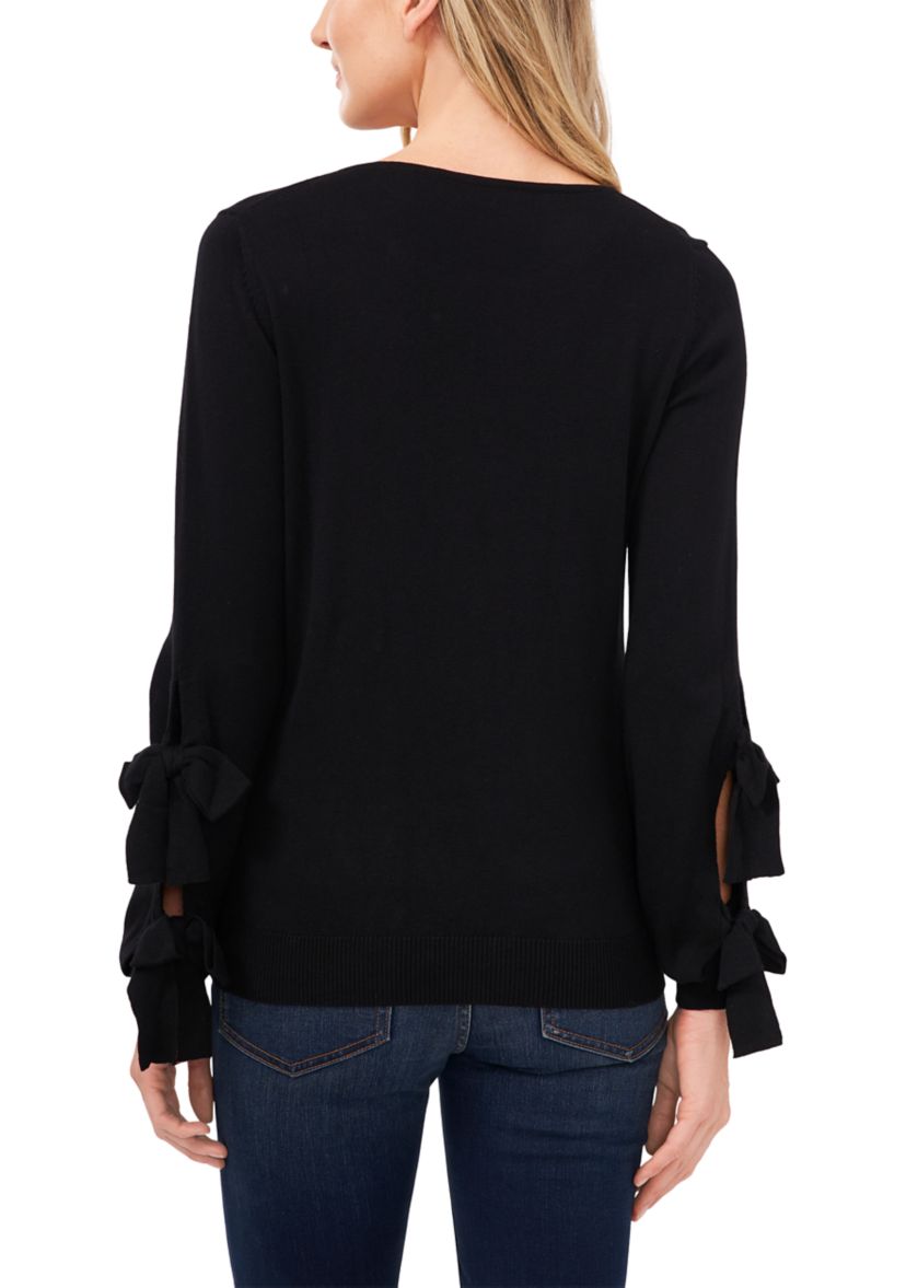 Womens Double Bow Detail Sleeve Crew Neck Sweater