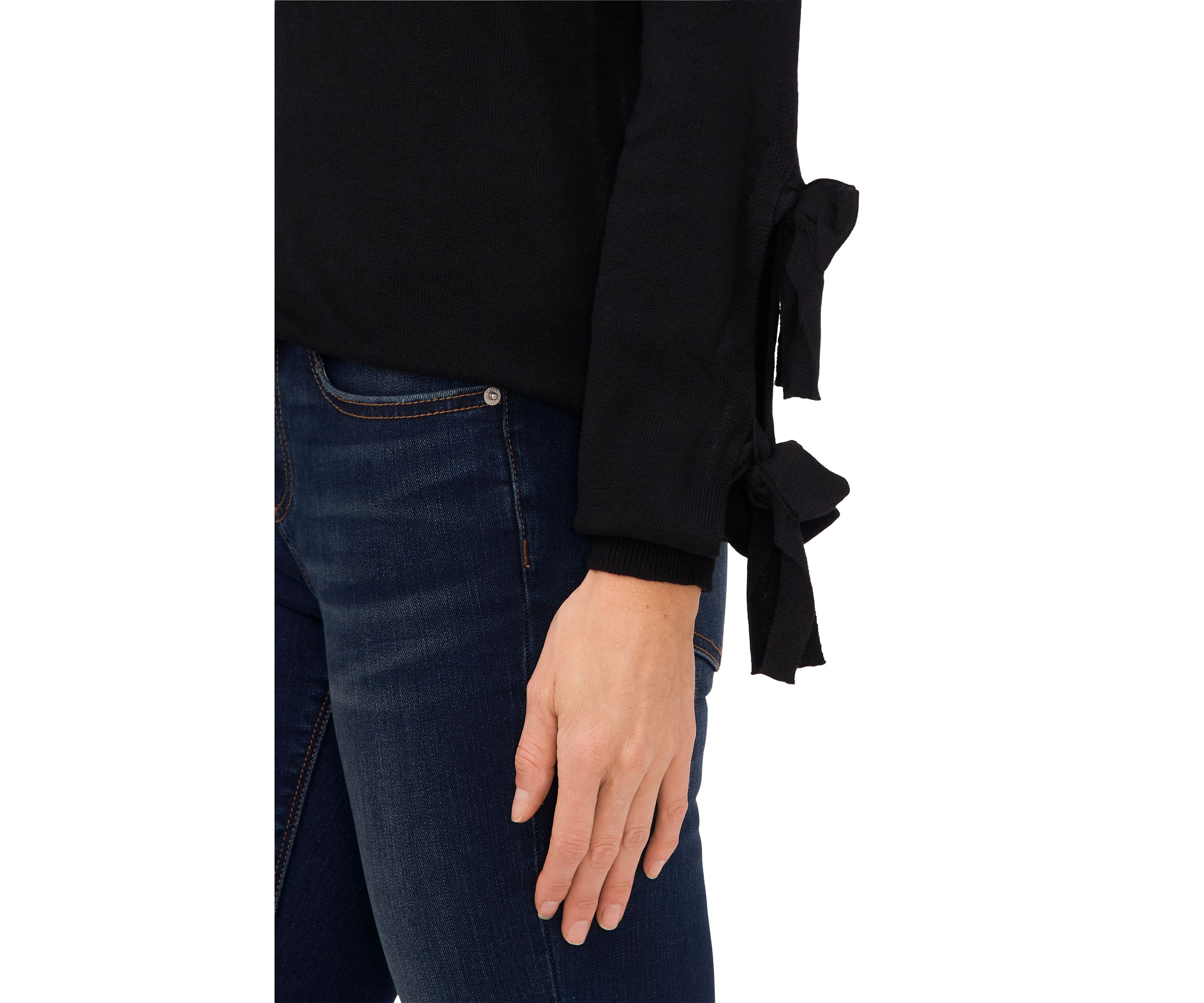 Womens Double Bow Detail Sleeve Crew Neck Sweater