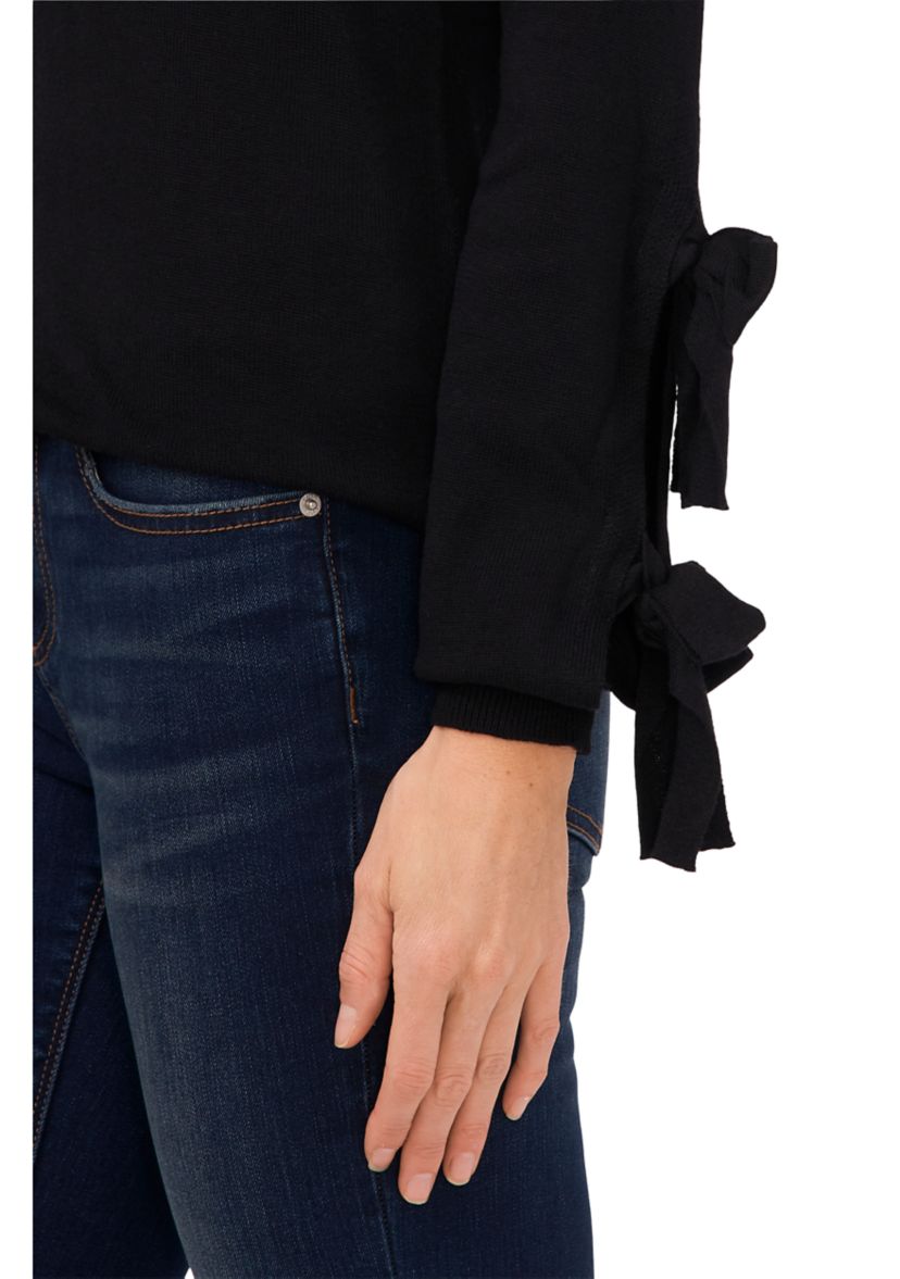 Womens Double Bow Detail Sleeve Crew Neck Sweater