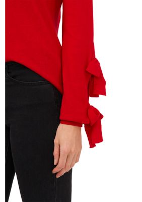 Women's Double Bow Detail Sleeve Crew Neck Sweater