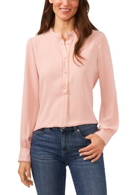 Wome's Long Sleeve Placket Button Down Top