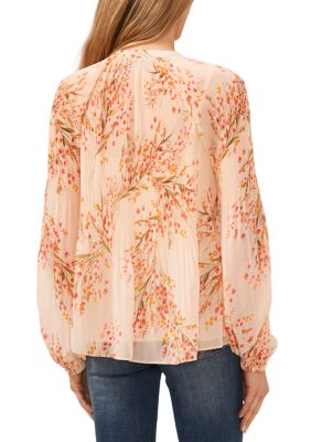 Women's Long Sleeve Floral Pintuck Blouse