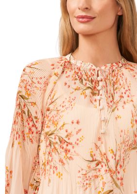 Women's Long Sleeve Floral Pintuck Blouse