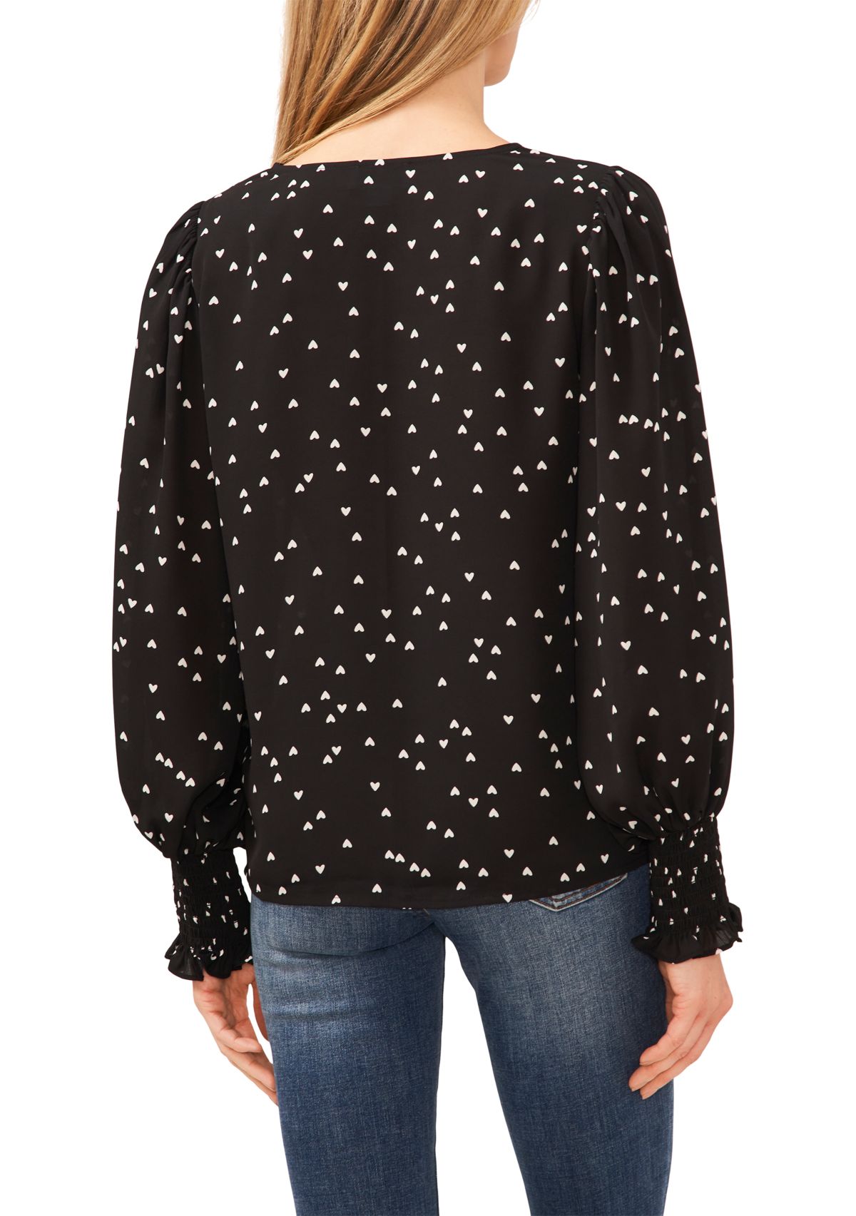 Womens V-Neck Blouse with Smocking Cuffs