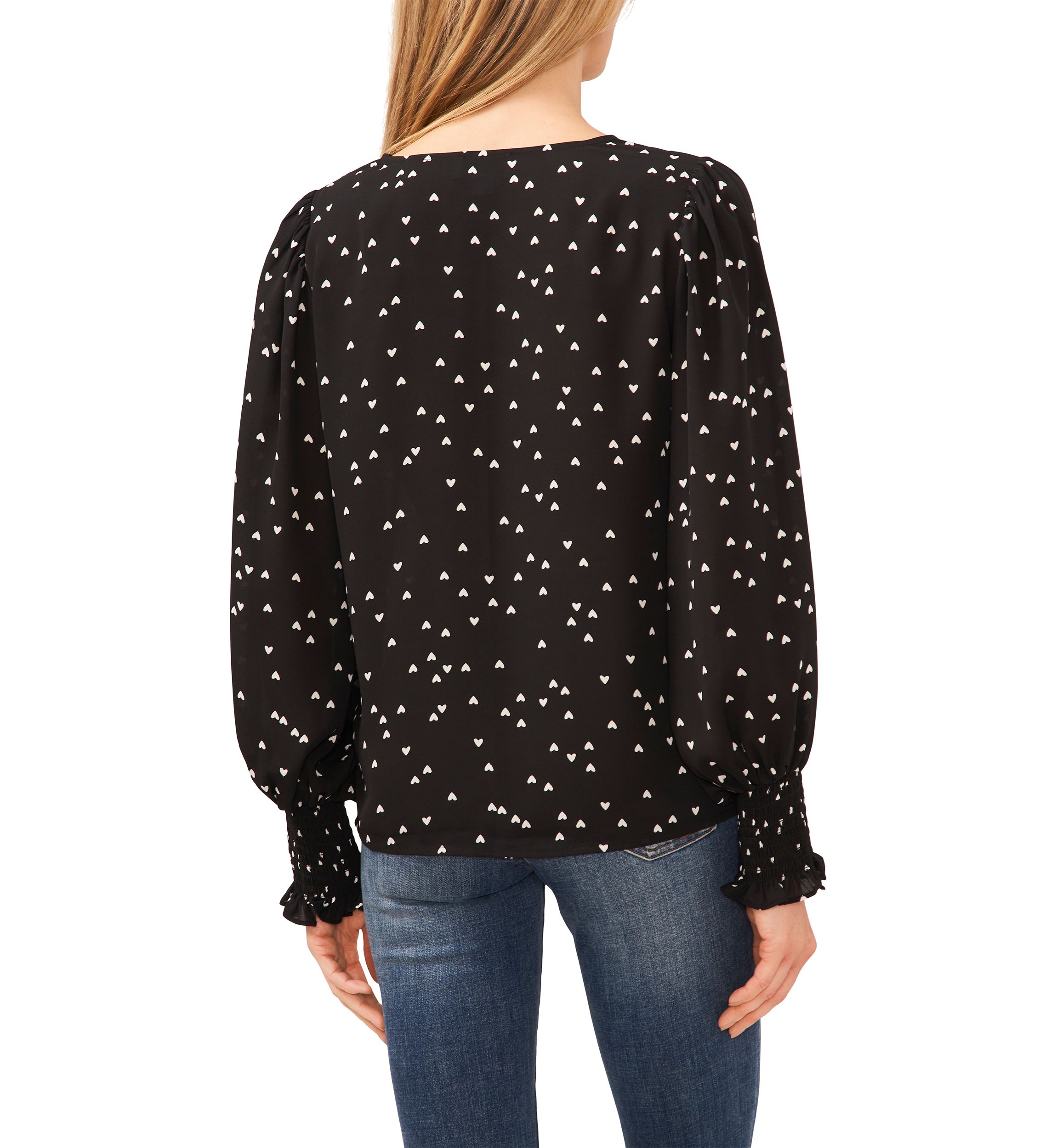 Womens V-Neck Blouse with Smocking Cuffs