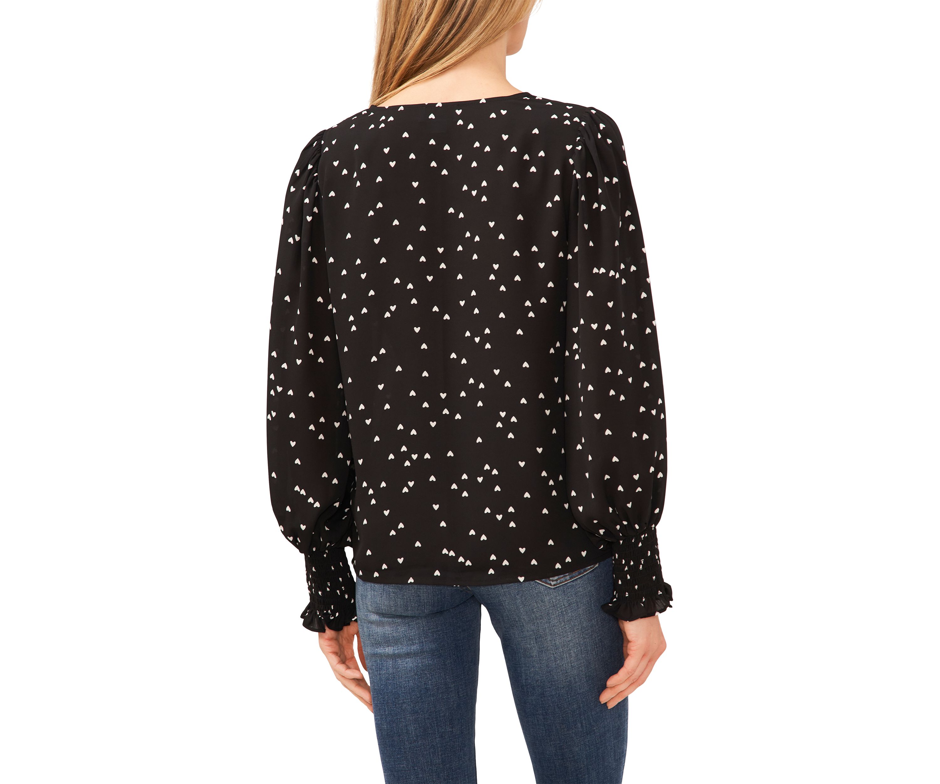 Womens V-Neck Blouse with Smocking Cuffs