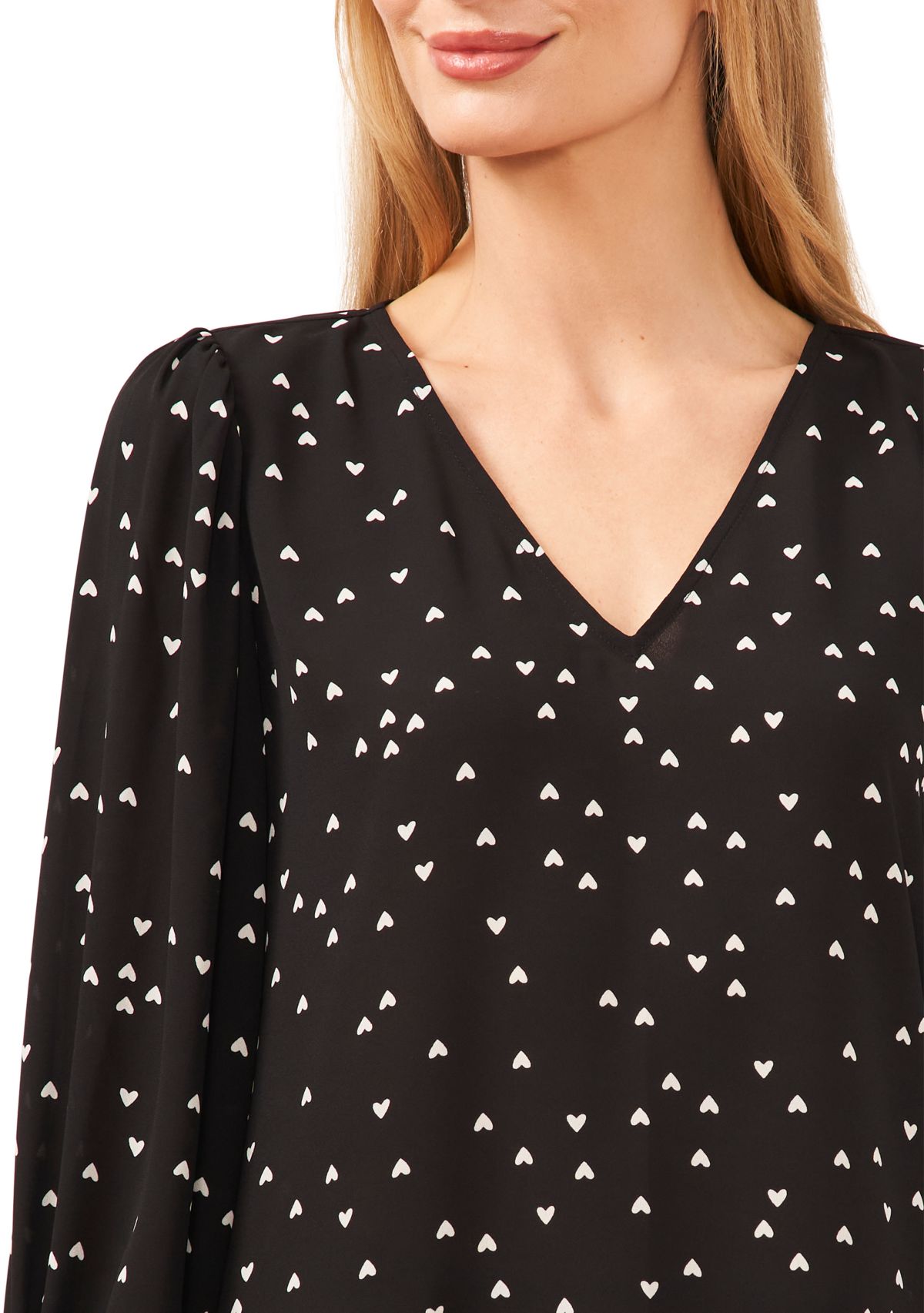 Womens V-Neck Blouse with Smocking Cuffs