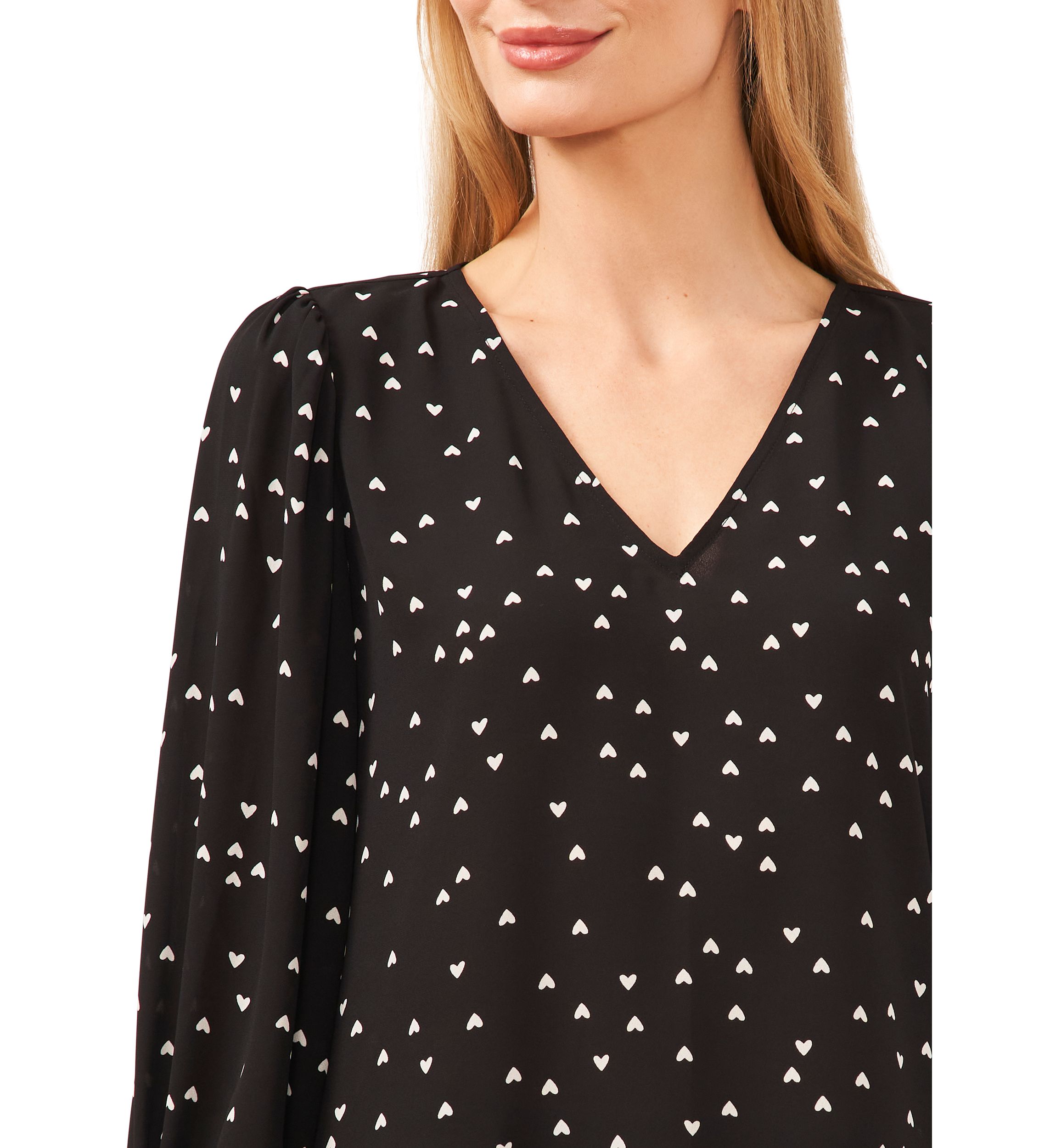 Womens V-Neck Blouse with Smocking Cuffs