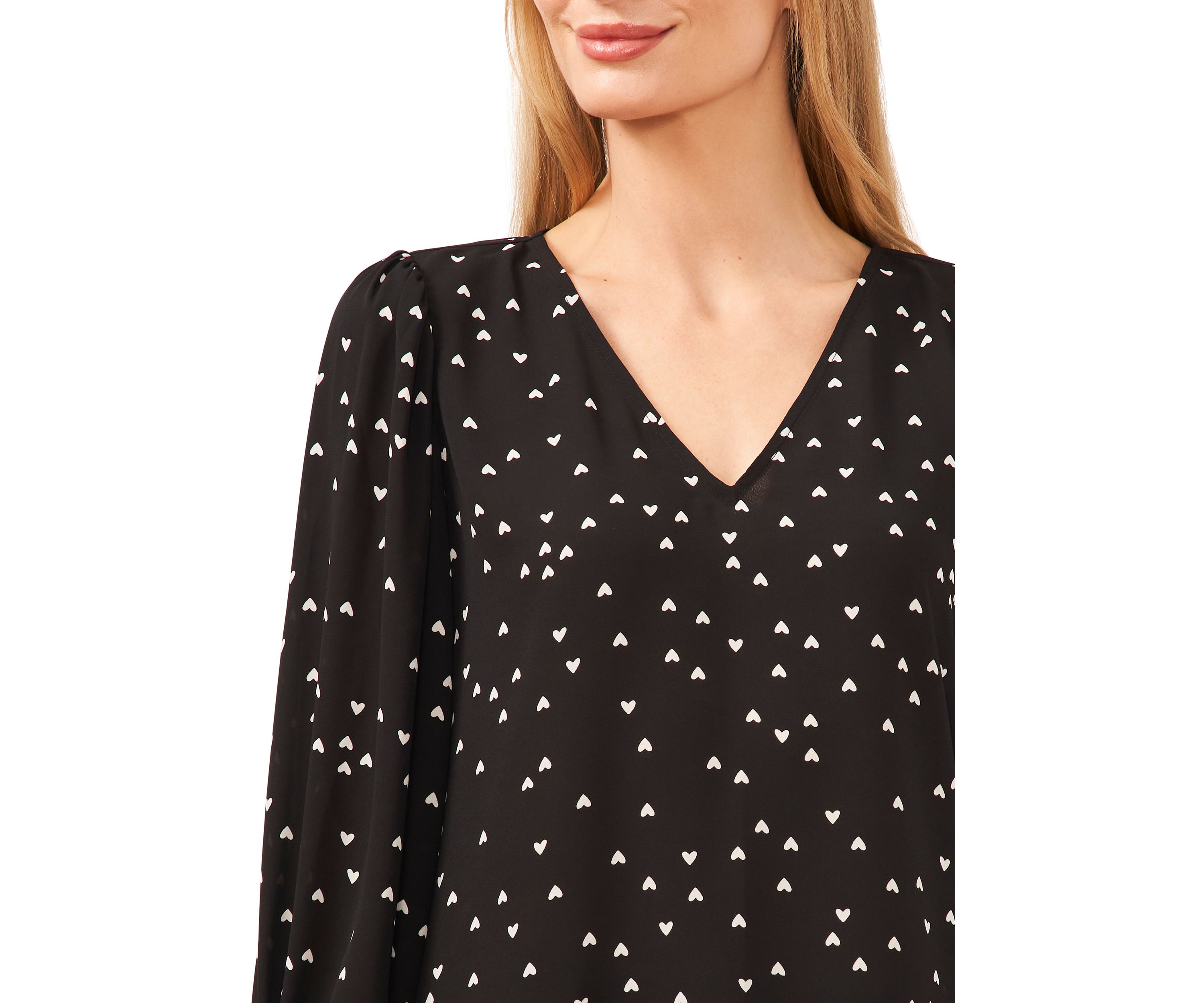 Womens V-Neck Blouse with Smocking Cuffs