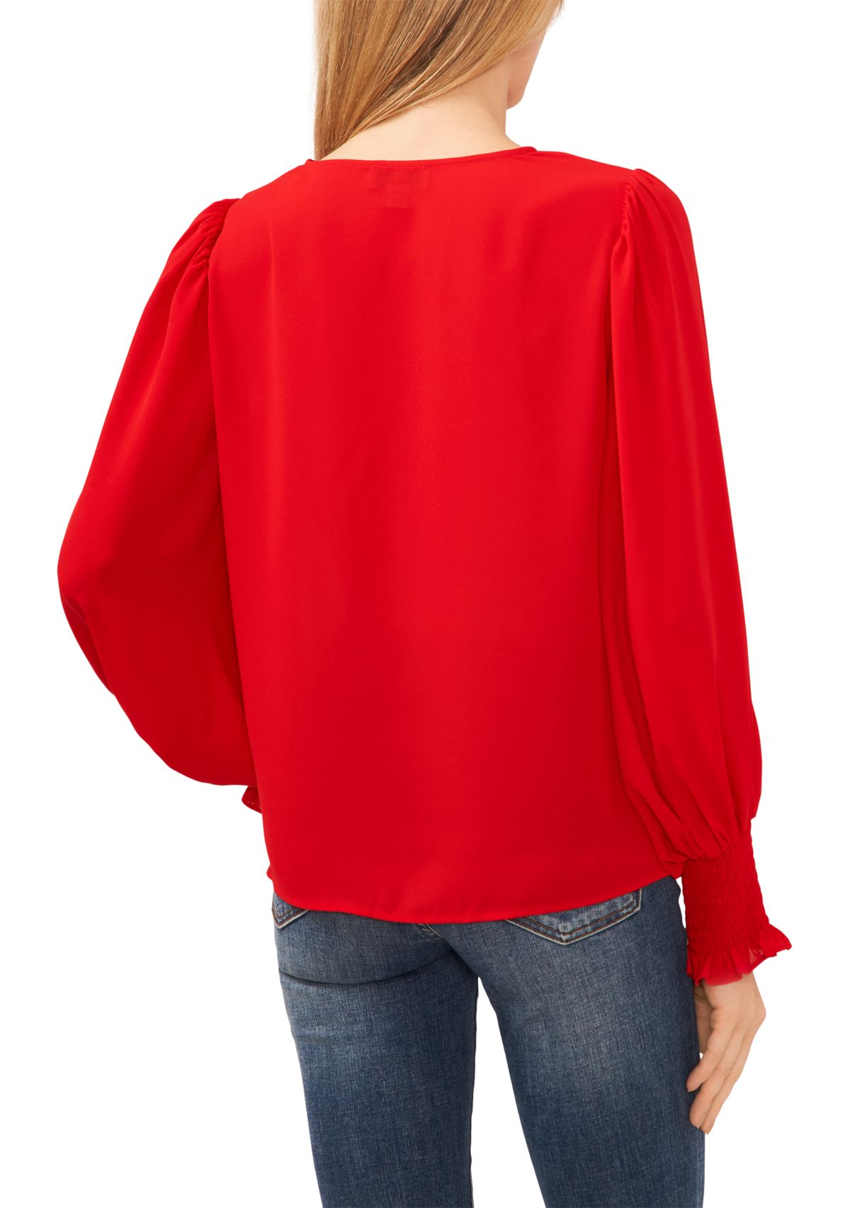 Womens V-Neck Blouse with Smocking Cuffs 