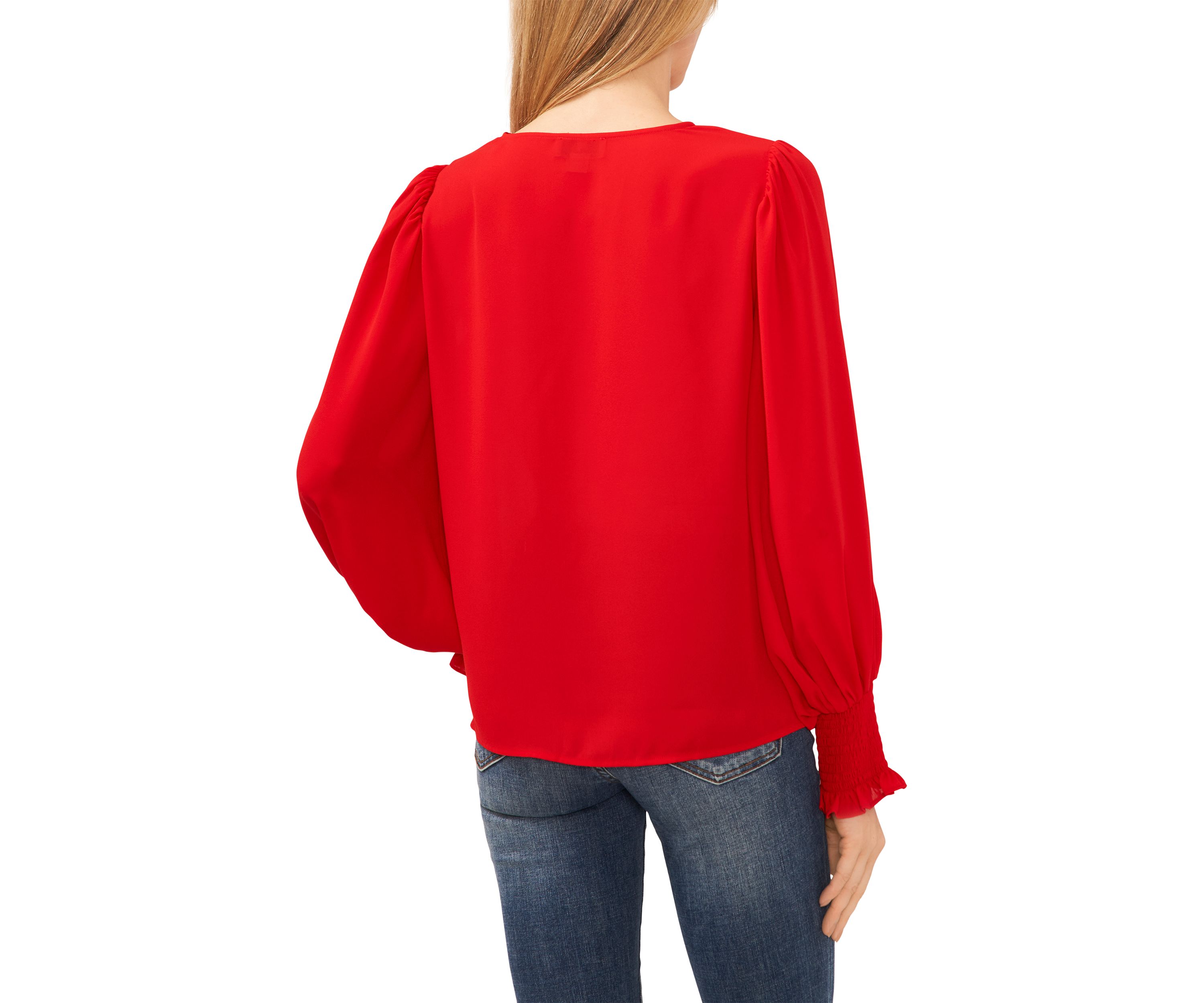 Womens V-Neck Blouse with Smocking Cuffs 