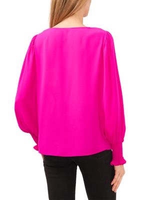 Women's V-Neck Blouse with Smocking Cuffs