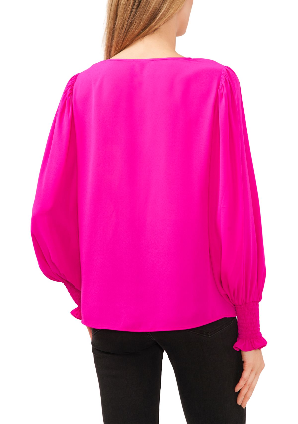 Womens V-Neck Blouse with Smocking Cuffs 