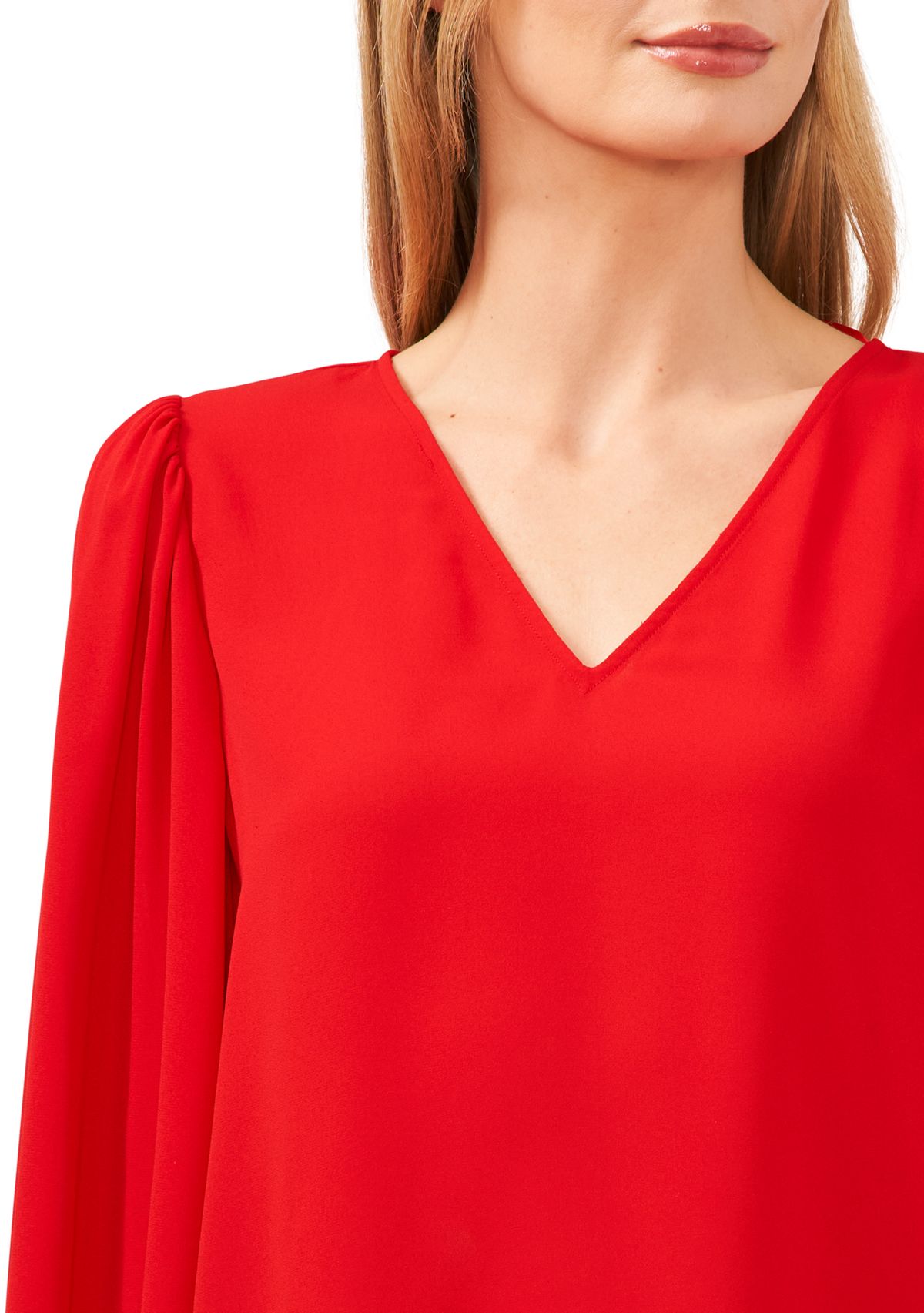 Womens V-Neck Blouse with Smocking Cuffs 