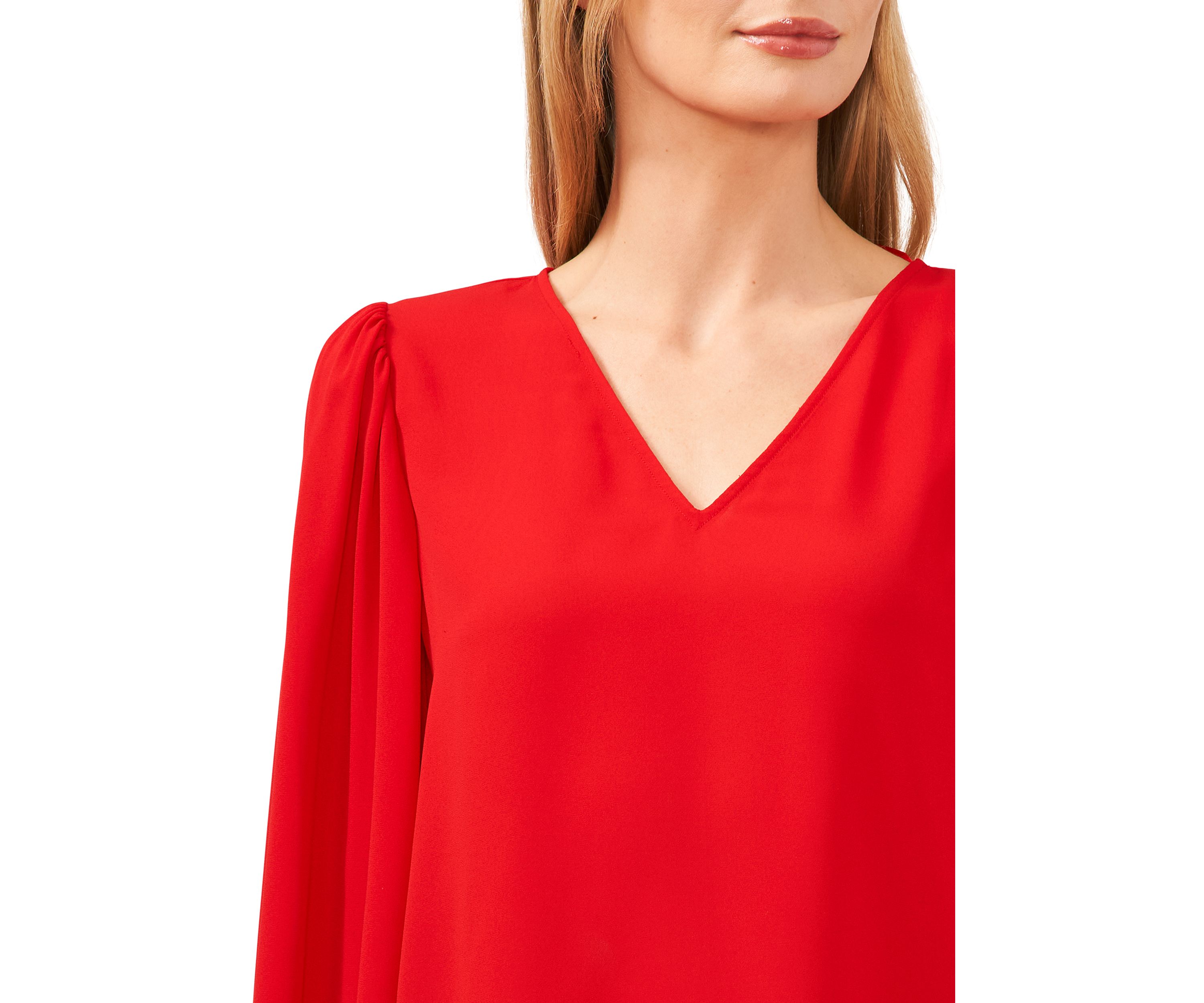 Womens V-Neck Blouse with Smocking Cuffs 