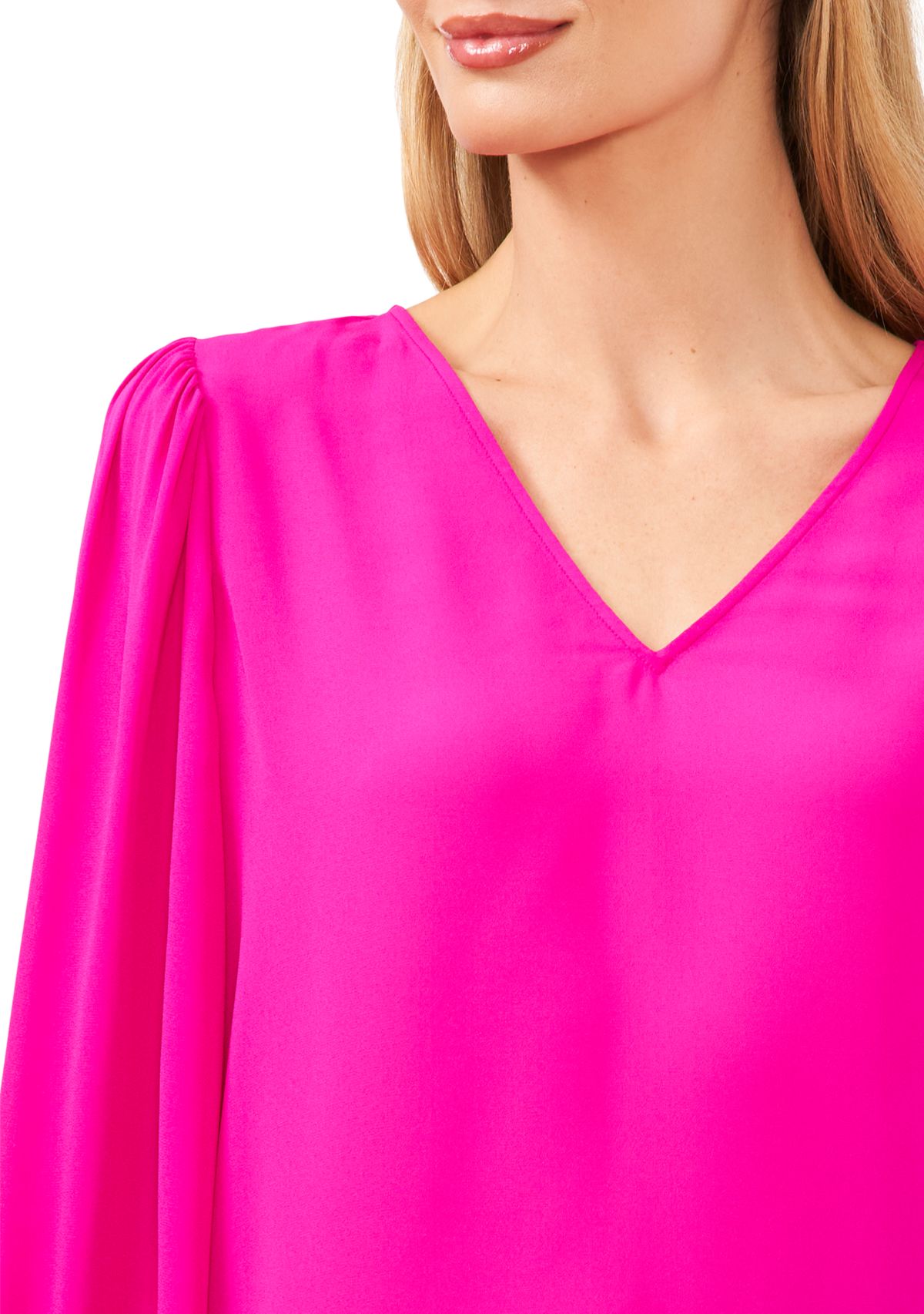Womens V-Neck Blouse with Smocking Cuffs 