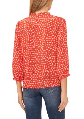 Calvin Klein Plus Size Mixed Media Long Sleeve Split Round Neck Button  Front Top, Dillard's