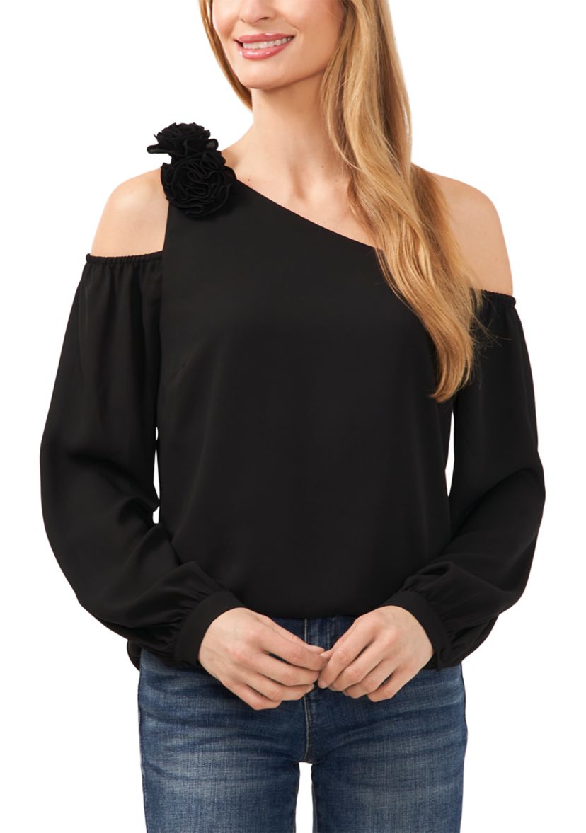 Womens Long Sleeve Asymmetrical One Shoulder Blouse
