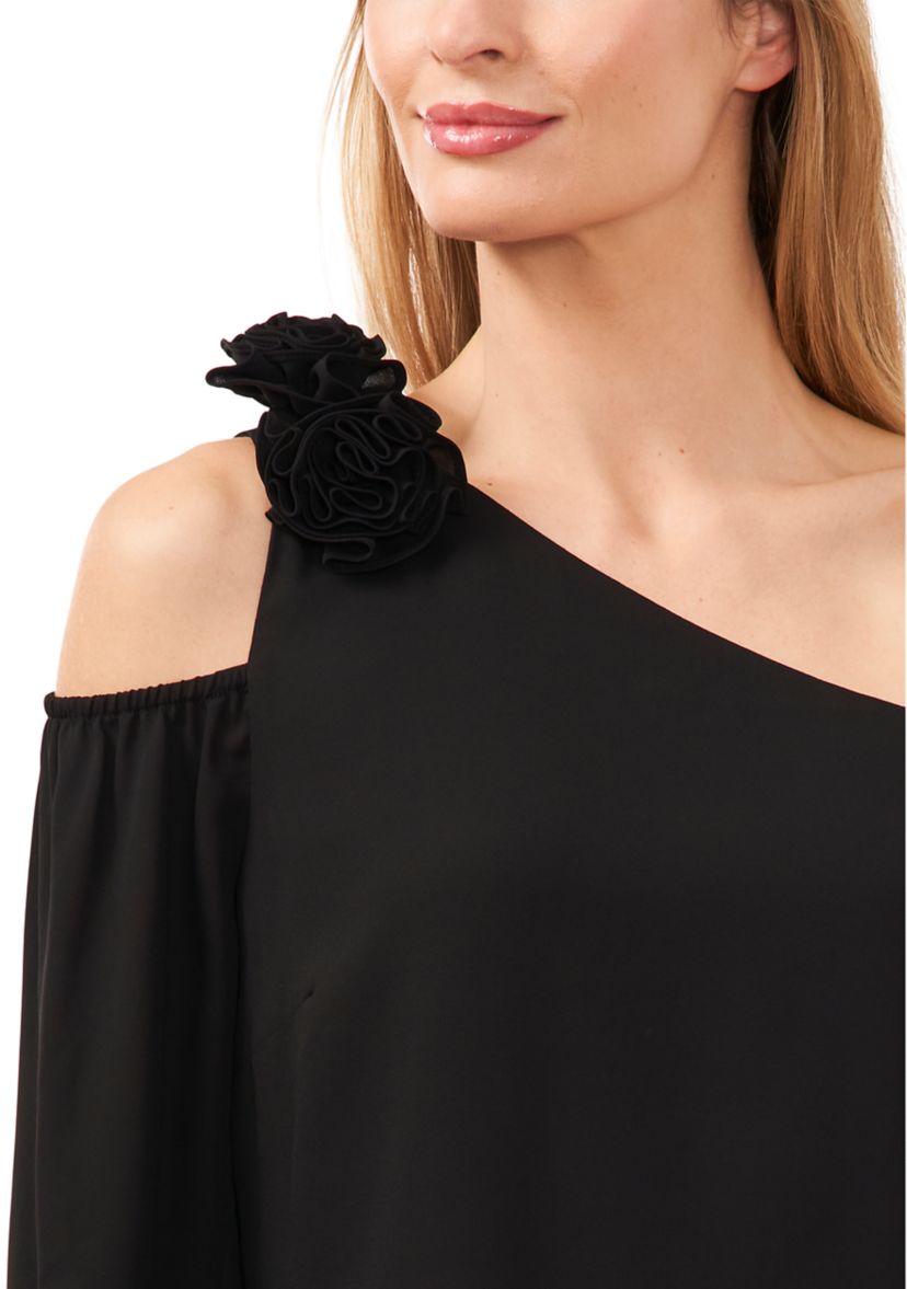 Womens Long Sleeve Asymmetrical One Shoulder Blouse