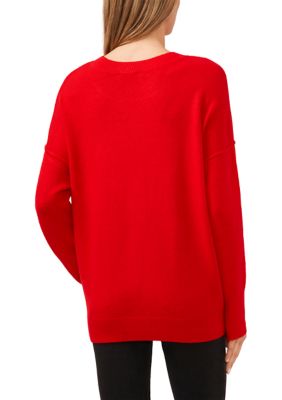 Women's Daily Solid Color Ribbed Knit Half Buttoned Crew Neck Long