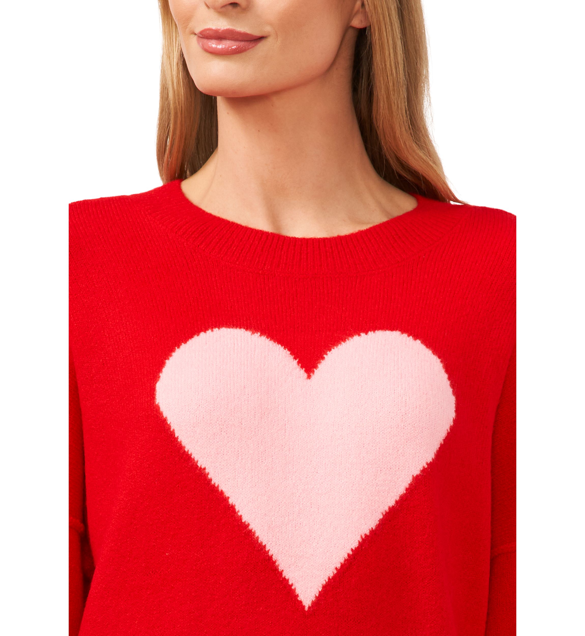 Womens Crew Neck Heart Printed Sweater