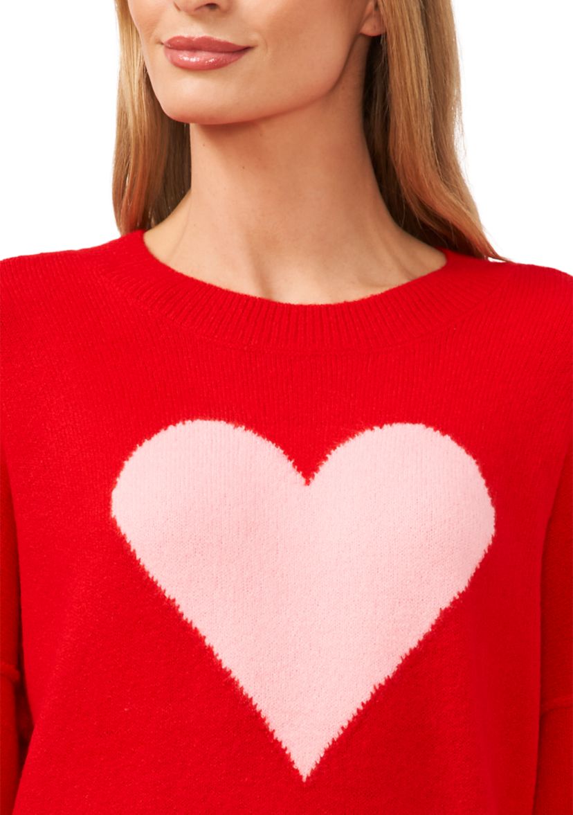 Womens Crew Neck Heart Printed Sweater