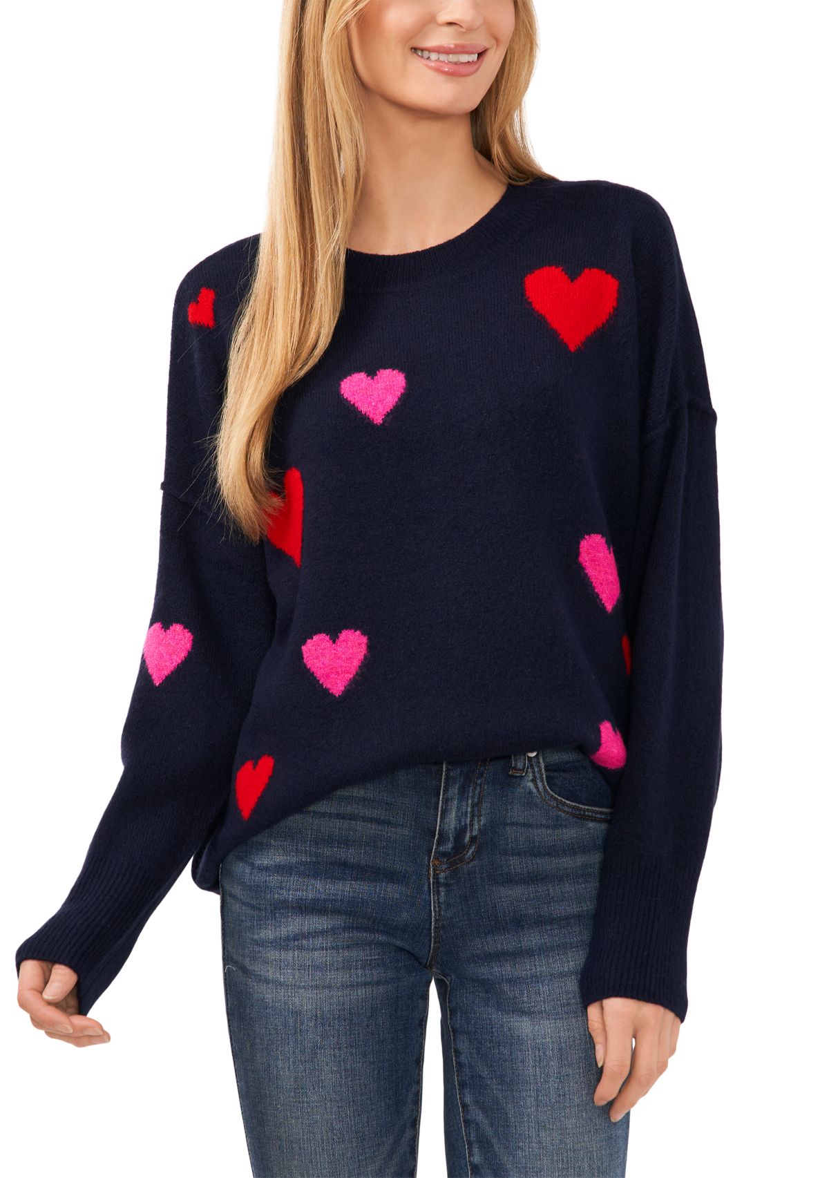 Womens Long Sleeve Allover Heart Sweater