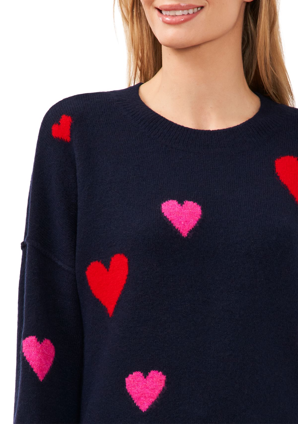 Womens Long Sleeve Allover Heart Sweater