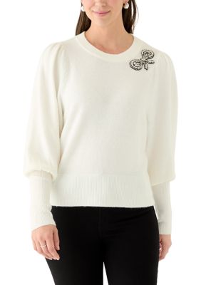 CeCe Women's Crew Neck Bow Sweater