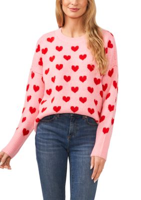 CeCe Women's All Over Heart Printed Crew Neck Sweater | belk