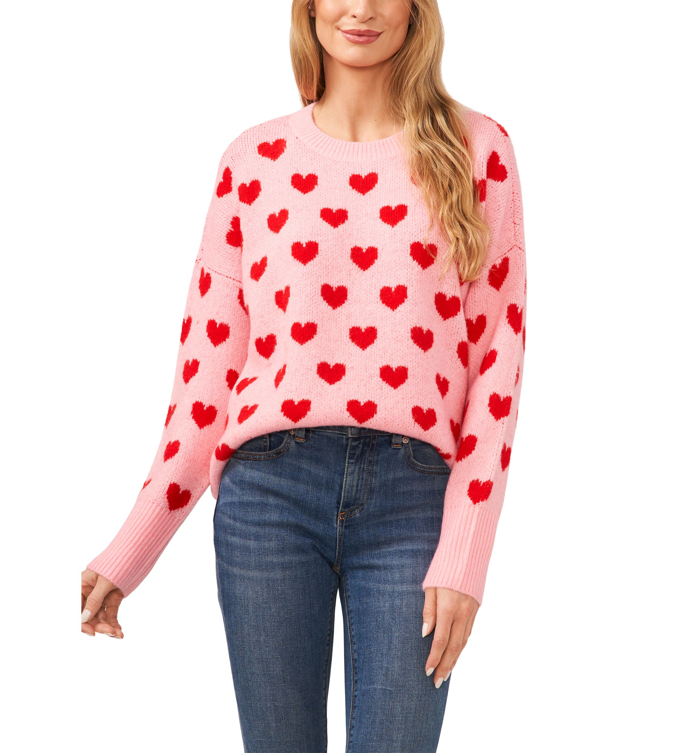 Womens All Over Heart Printed Crew Neck Sweater