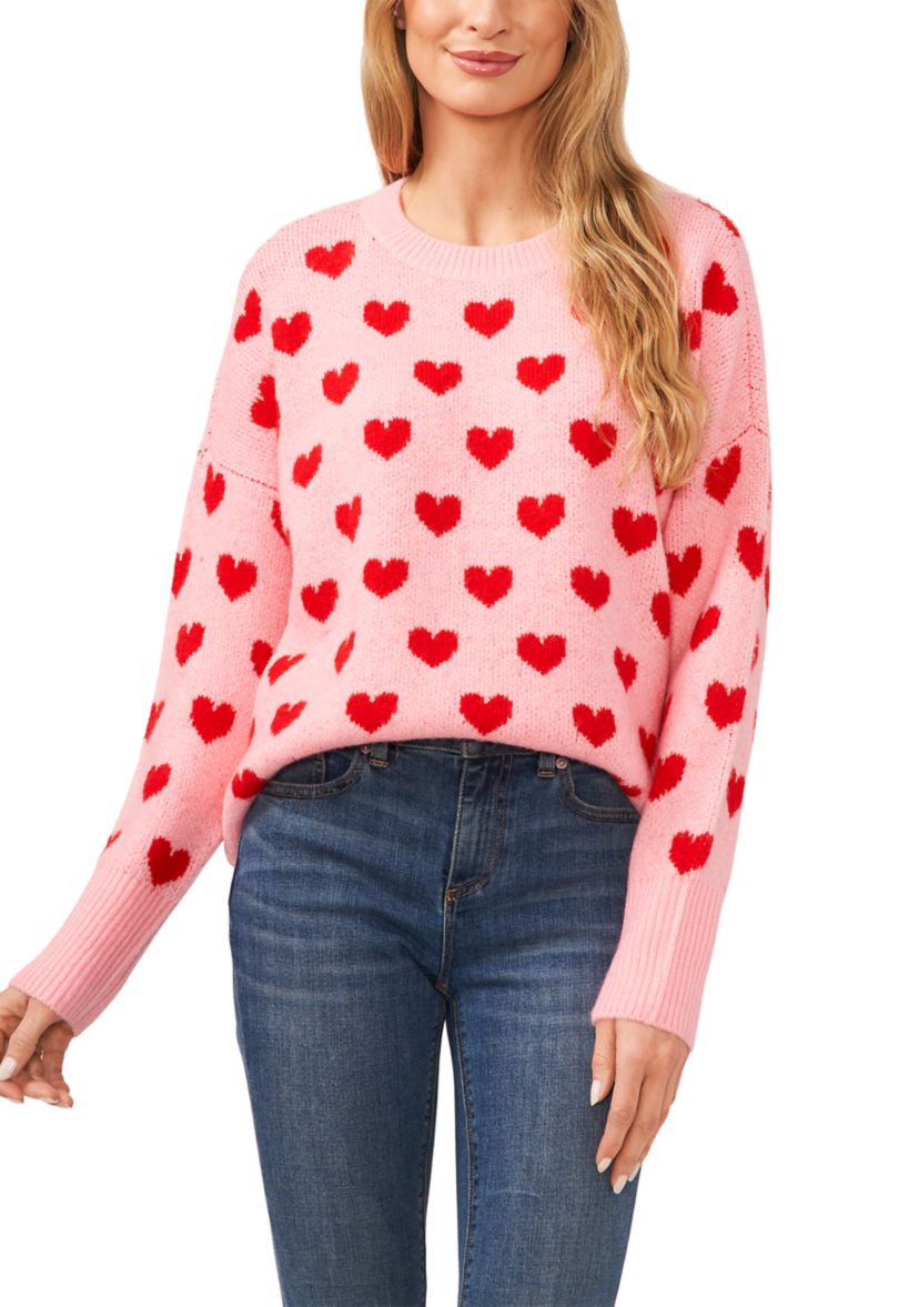 Womens All Over Heart Printed Crew Neck Sweater
